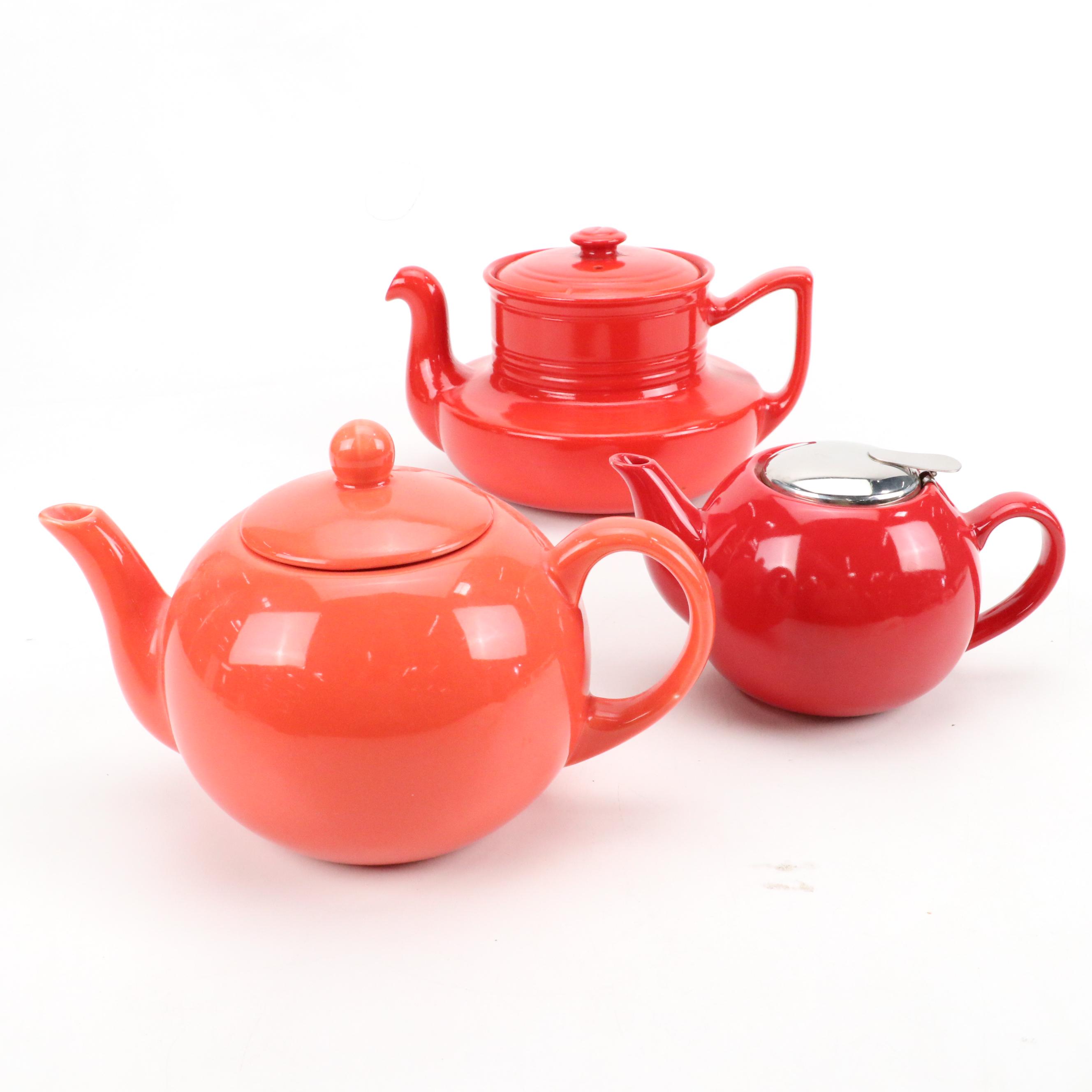 Hall "Chinese Red" Ceramic Coffelator Coffee Pot with Other Ceramic Teapots