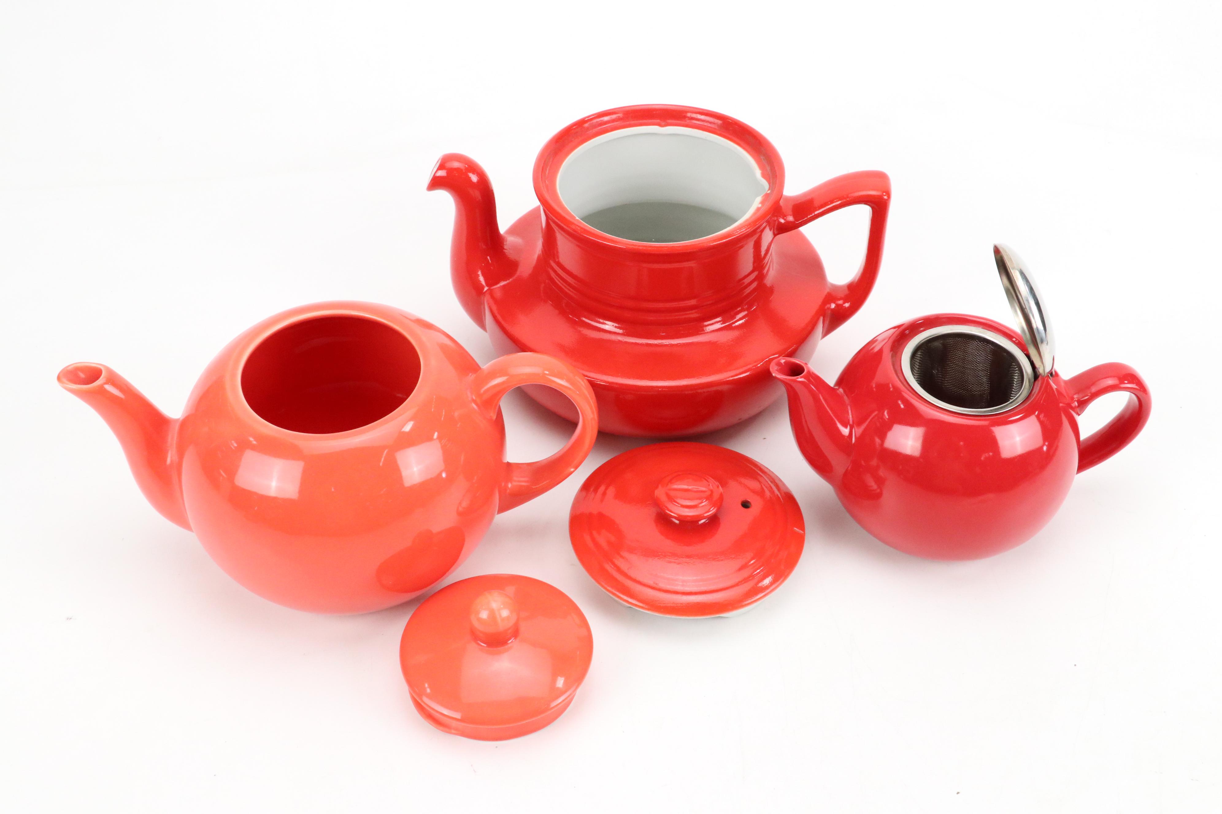 Hall "Chinese Red" Ceramic Coffelator Coffee Pot with Other Ceramic Teapots