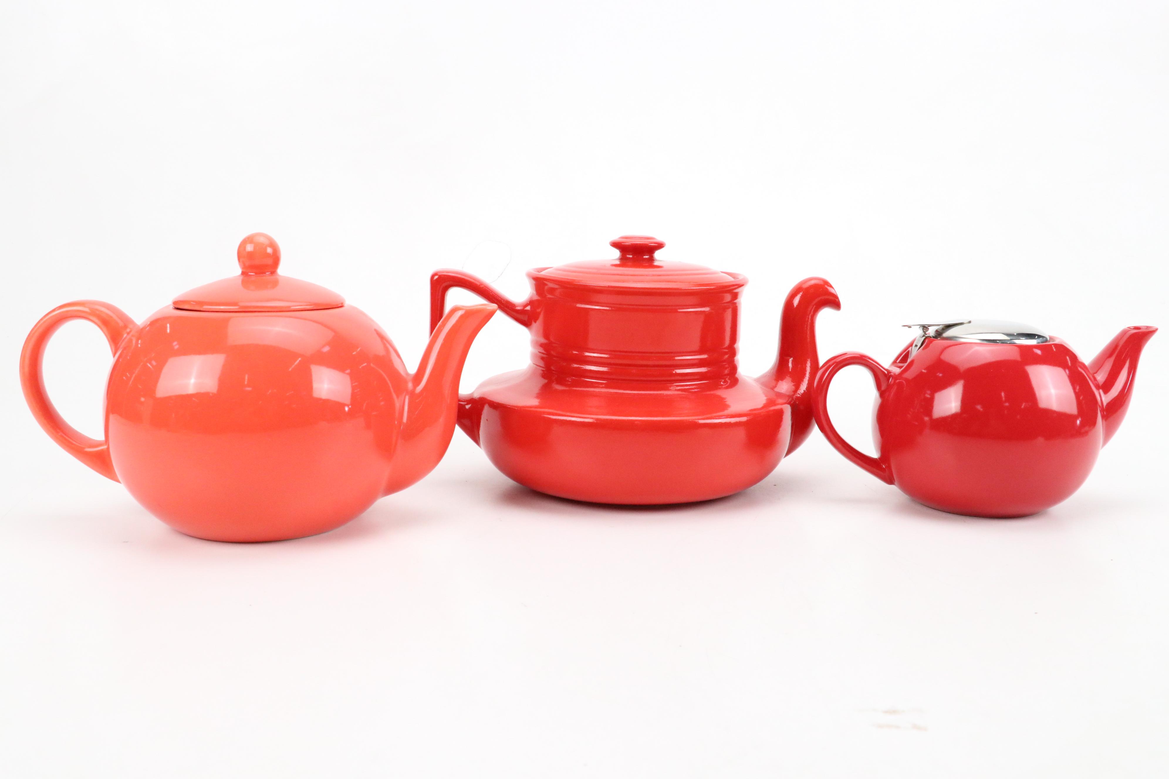 Hall "Chinese Red" Ceramic Coffelator Coffee Pot with Other Ceramic Teapots