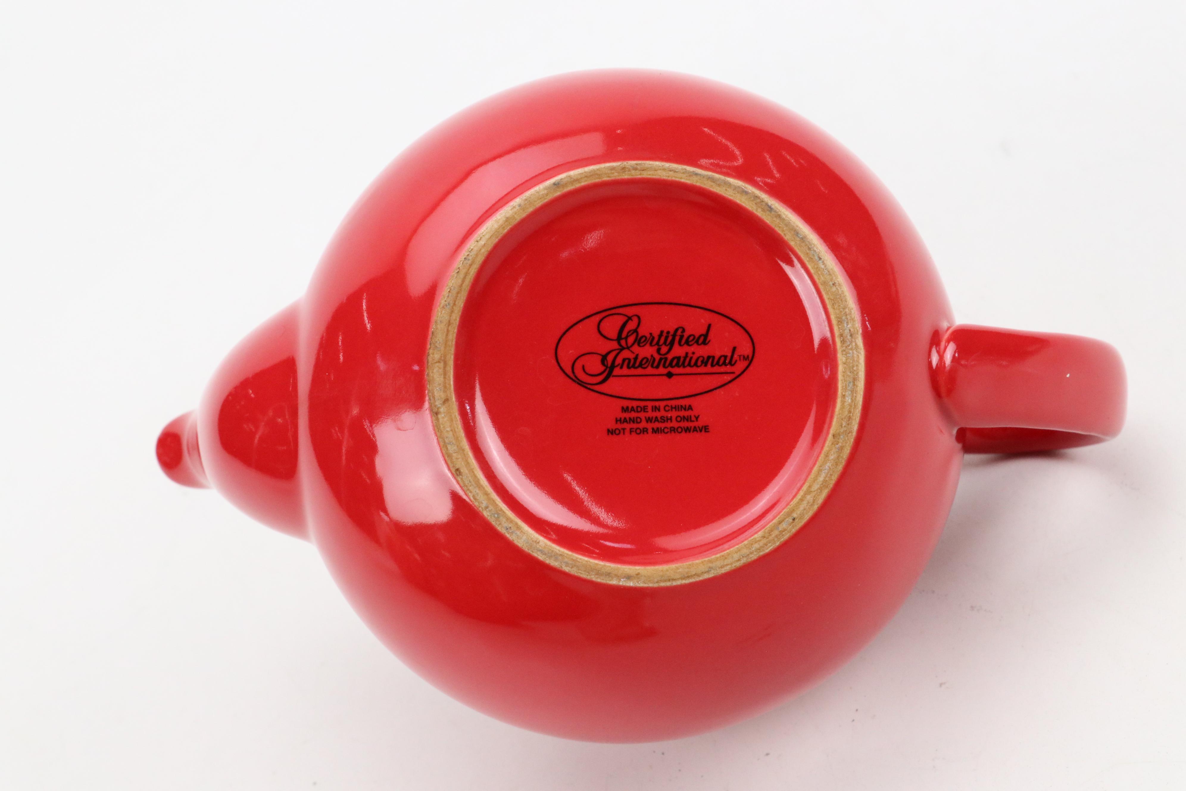 Hall "Chinese Red" Ceramic Coffelator Coffee Pot with Other Ceramic Teapots