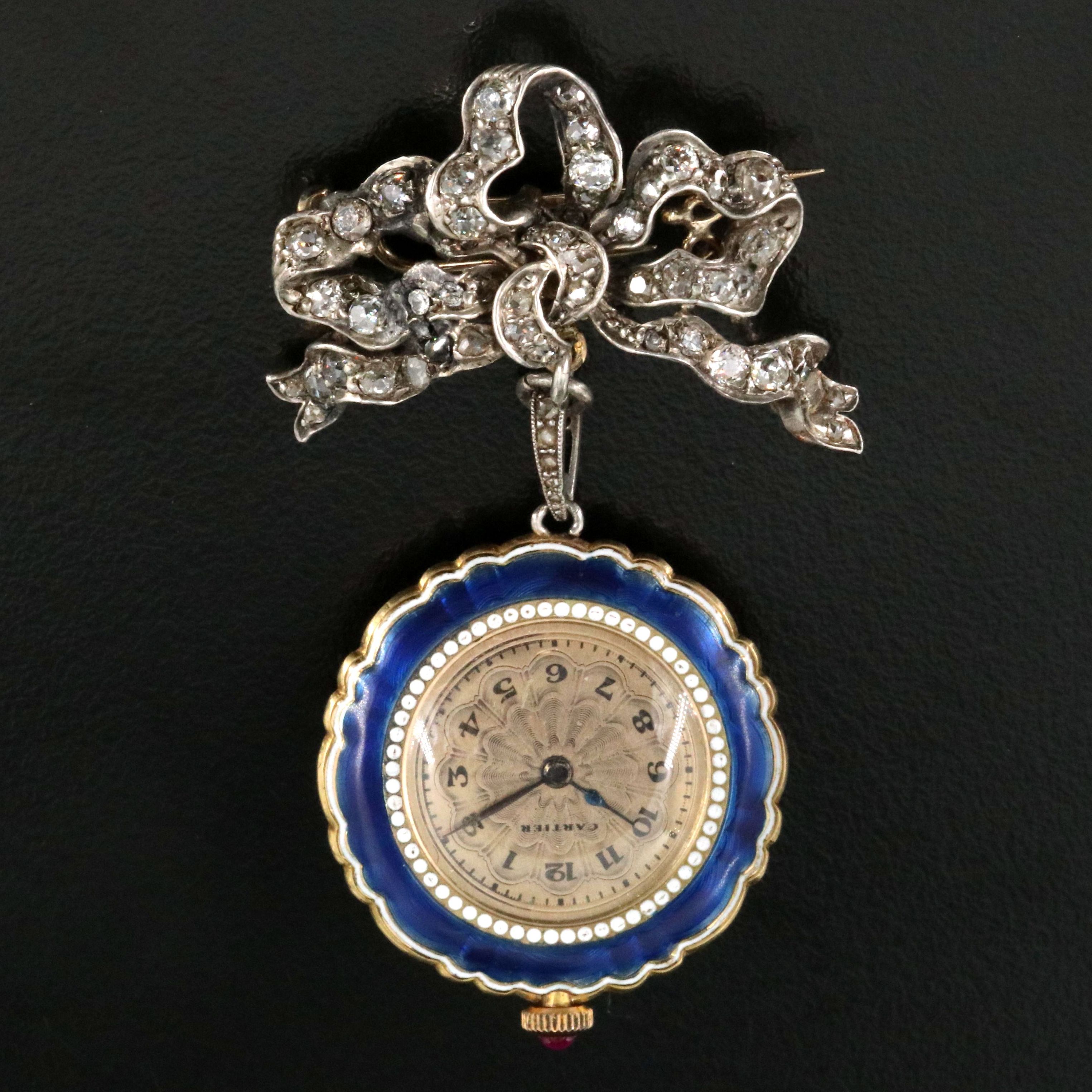 Fabergé 2.50 CTW Diamond Watch Pin with Cartier for Fabergé Pendant Watch