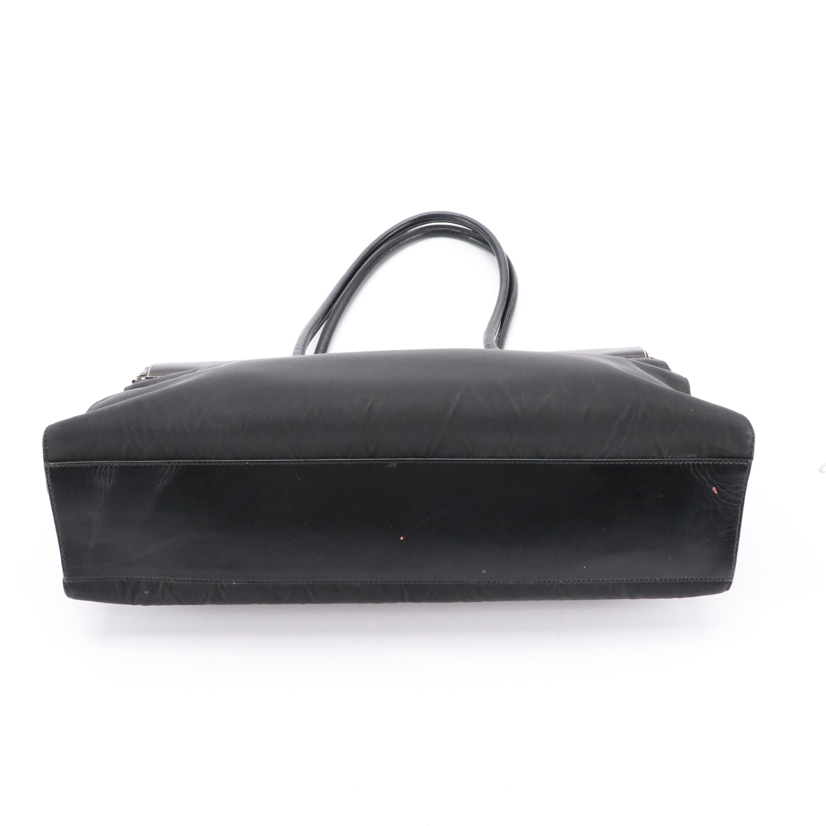 Prada Hinged-Frame Shoulder Tote in Black Tessuto Nylon and Leather Trim