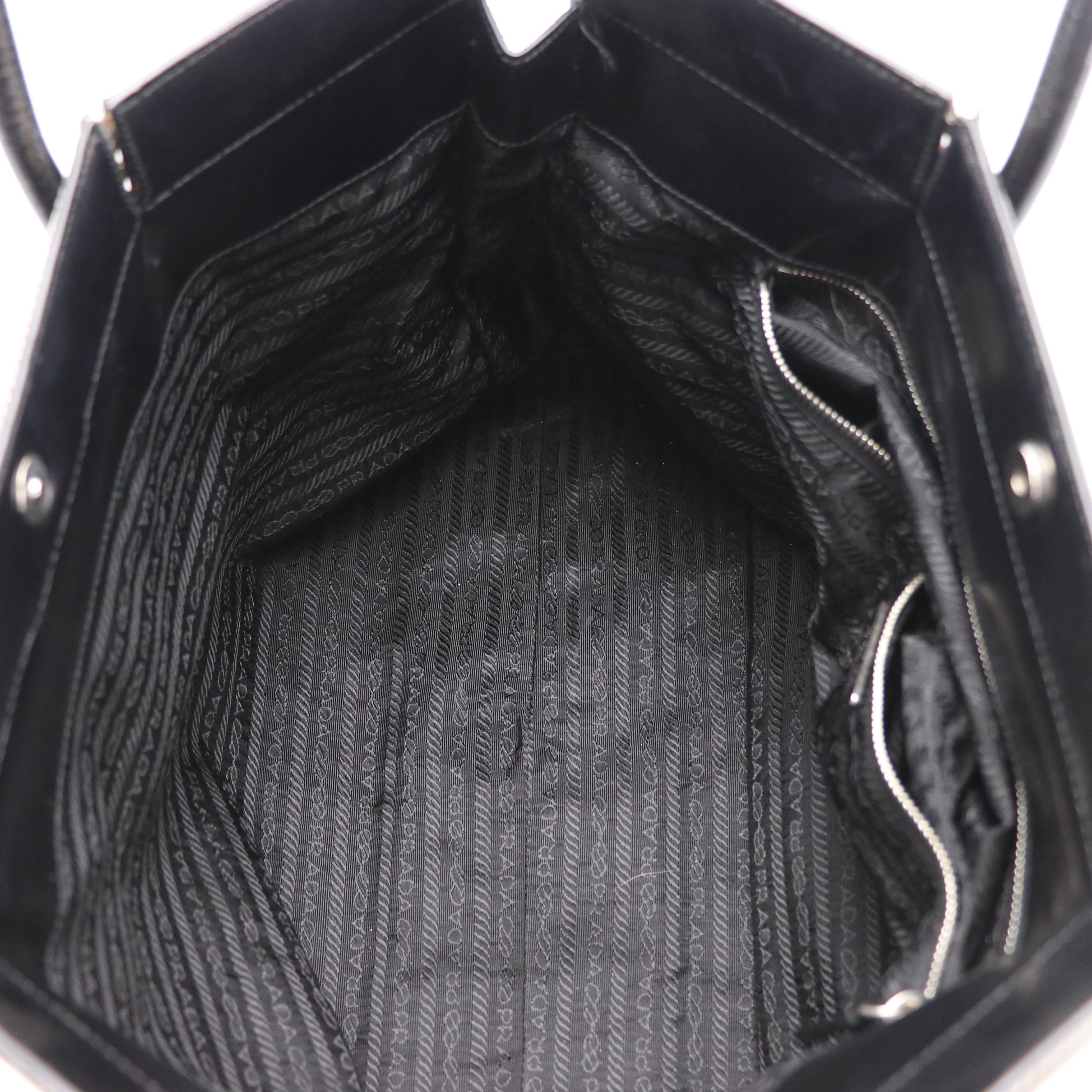 Prada Hinged-Frame Shoulder Tote in Black Tessuto Nylon and Leather Trim