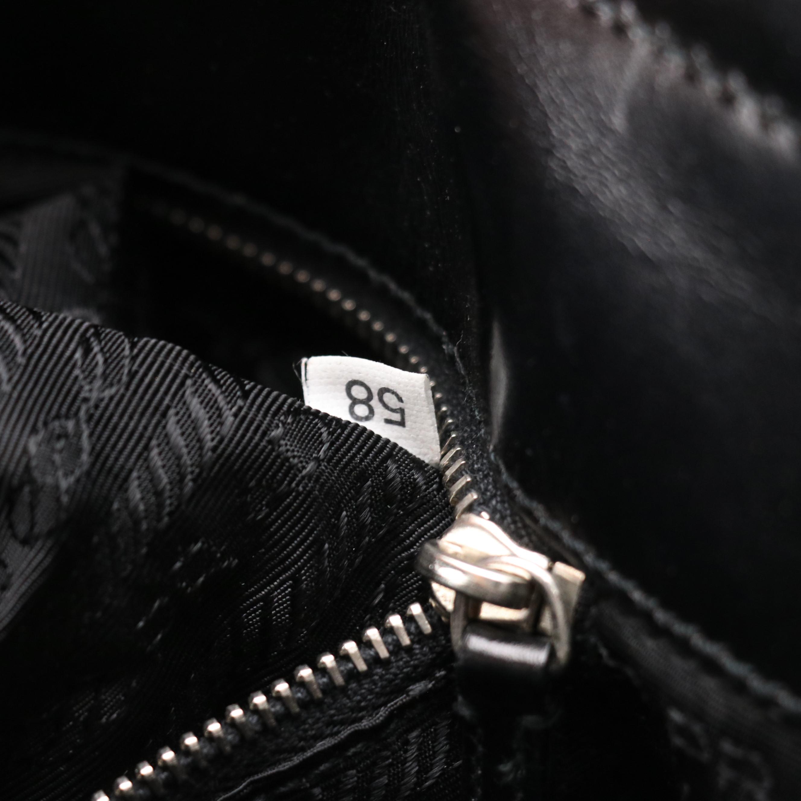 Prada Hinged-Frame Shoulder Tote in Black Tessuto Nylon and Leather Trim