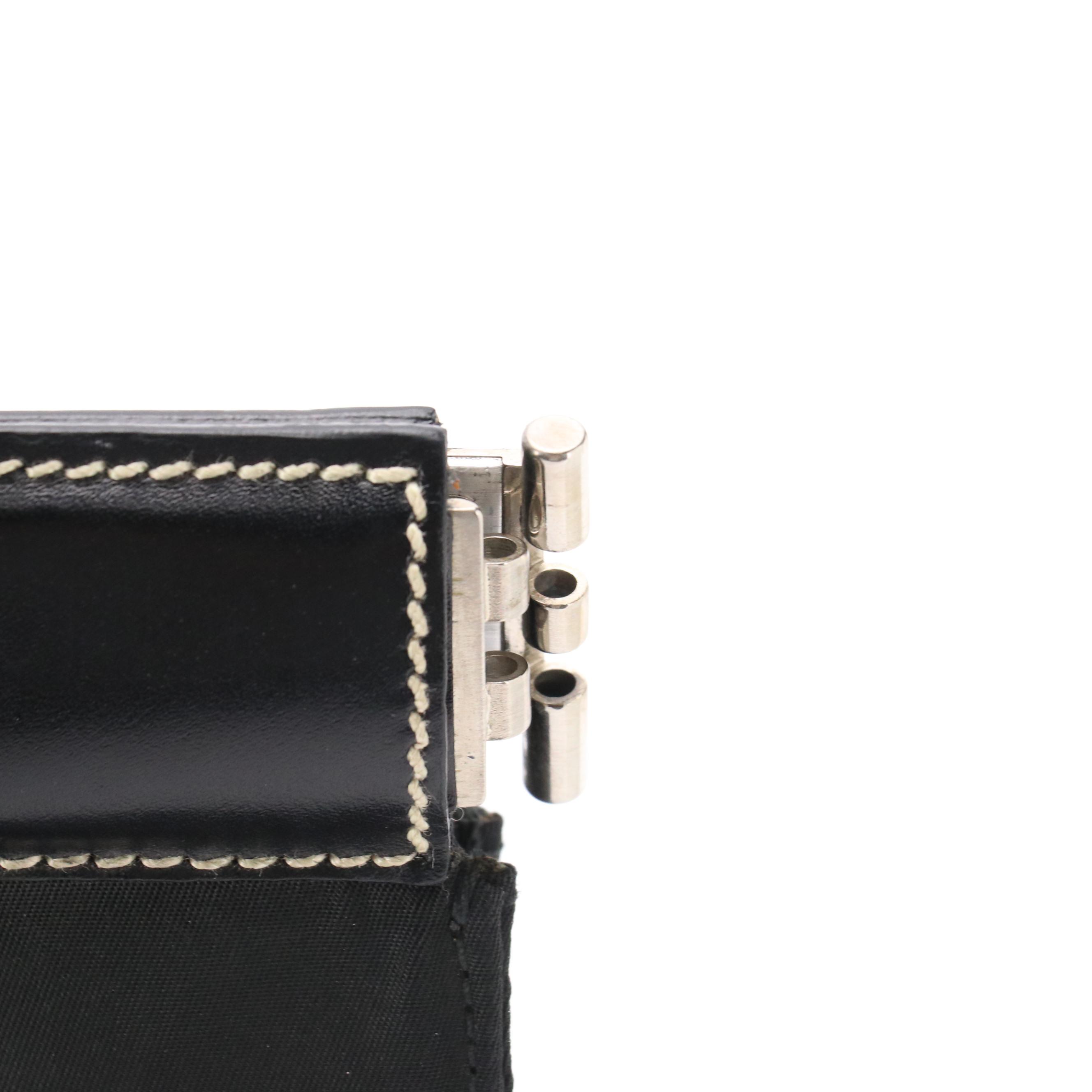 Prada Hinged-Frame Shoulder Tote in Black Tessuto Nylon and Leather Trim