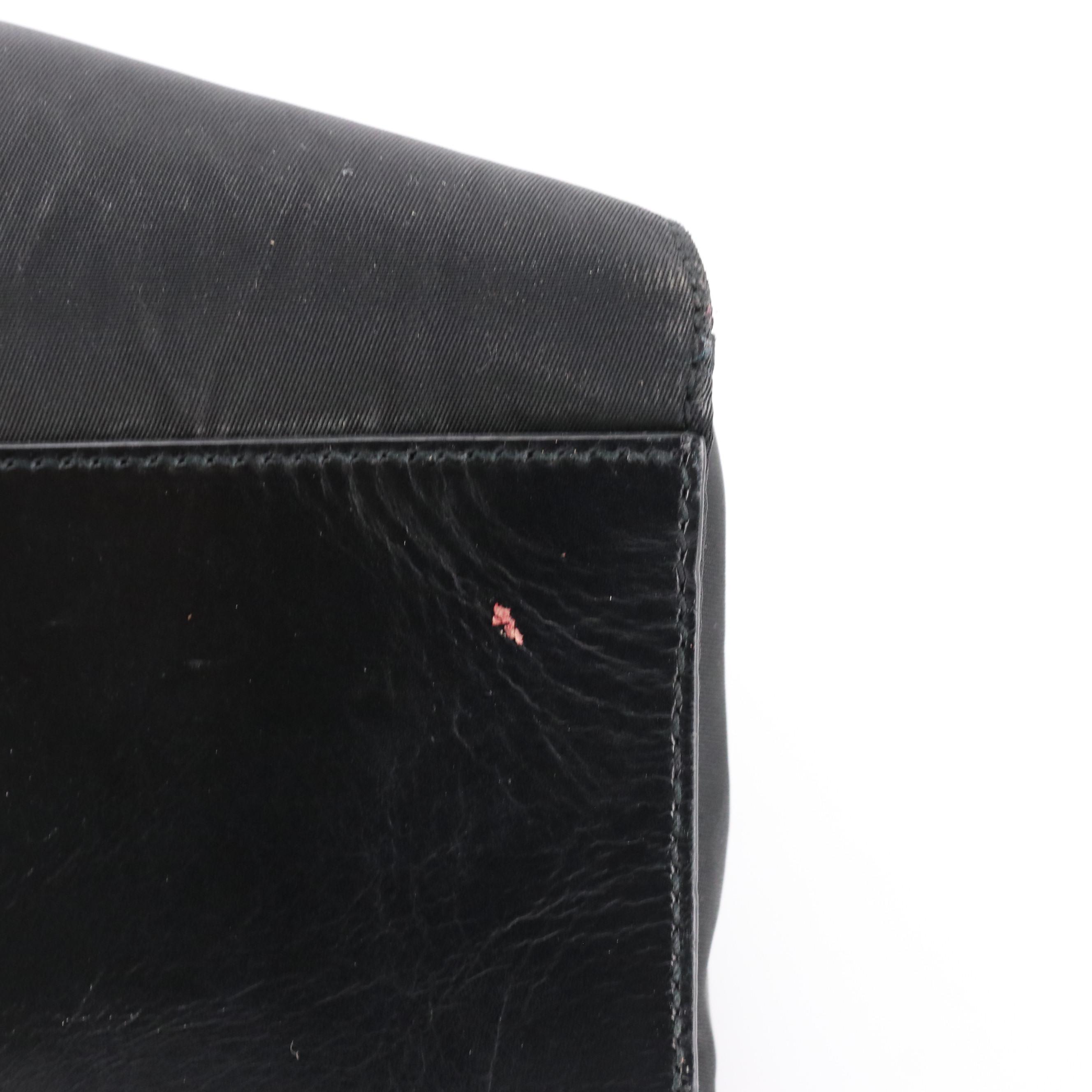 Prada Hinged-Frame Shoulder Tote in Black Tessuto Nylon and Leather Trim