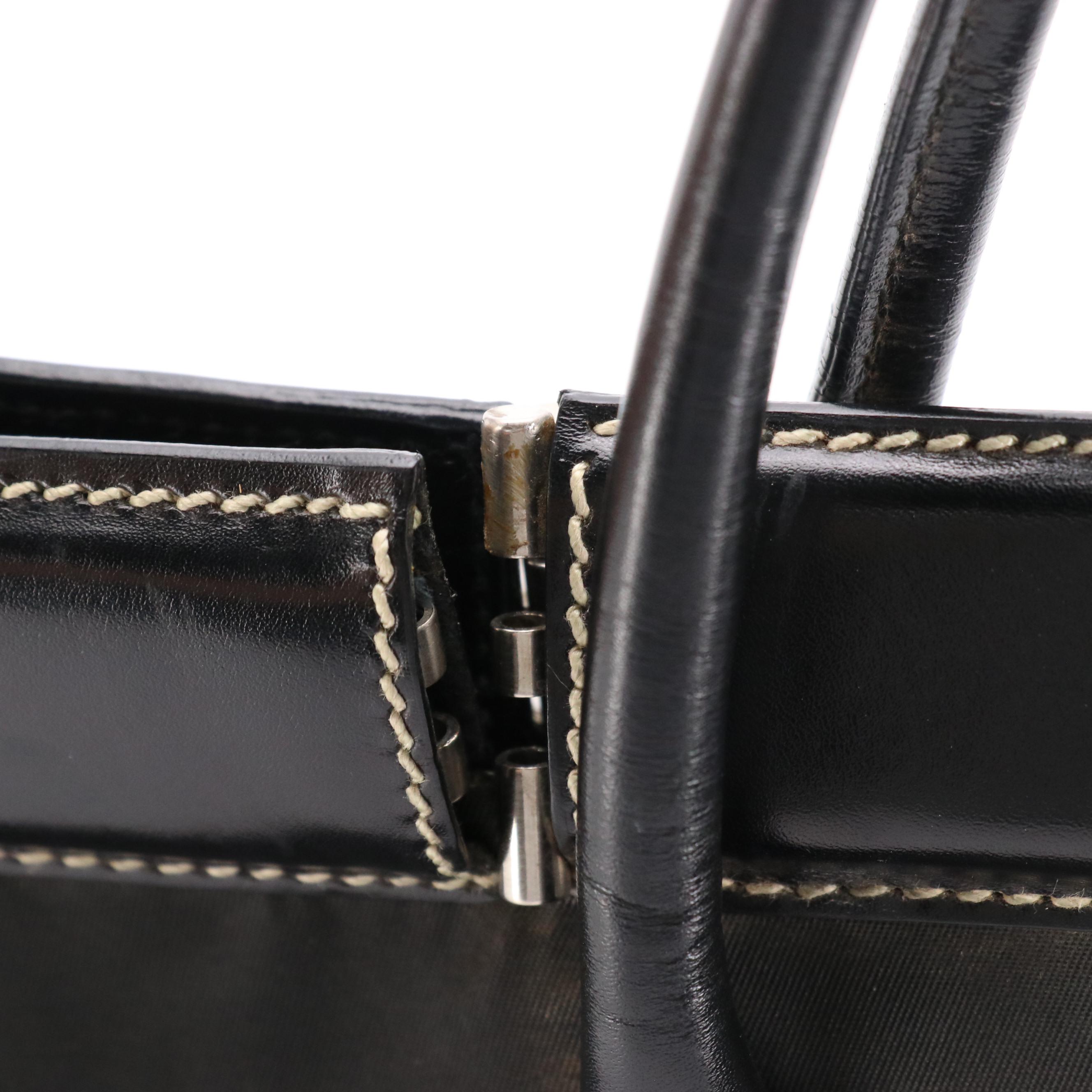 Prada Hinged-Frame Shoulder Tote in Black Tessuto Nylon and Leather Trim
