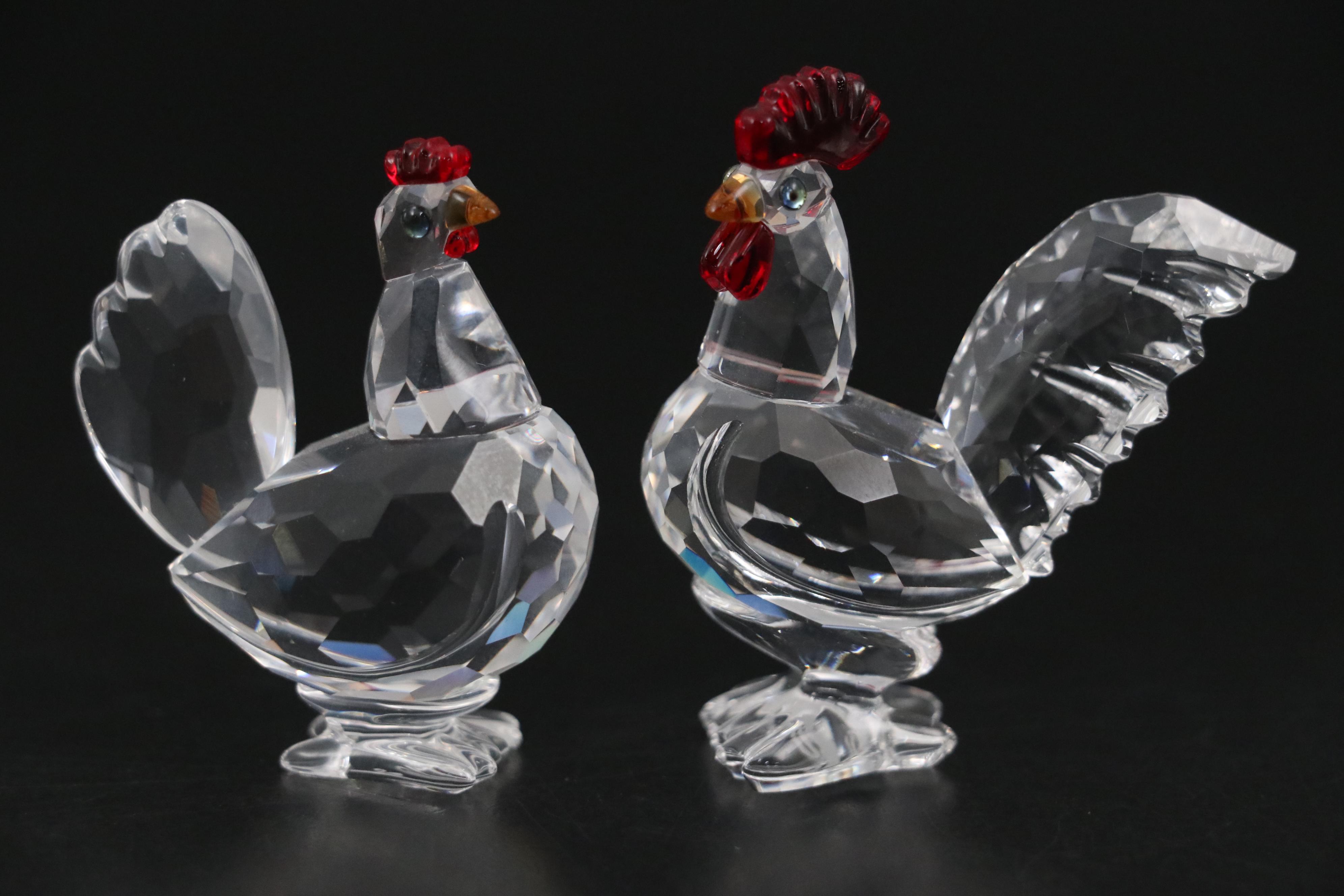 Swarovski Crystal Rooster & Hen, Hummingbird Figurines with Original Boxes