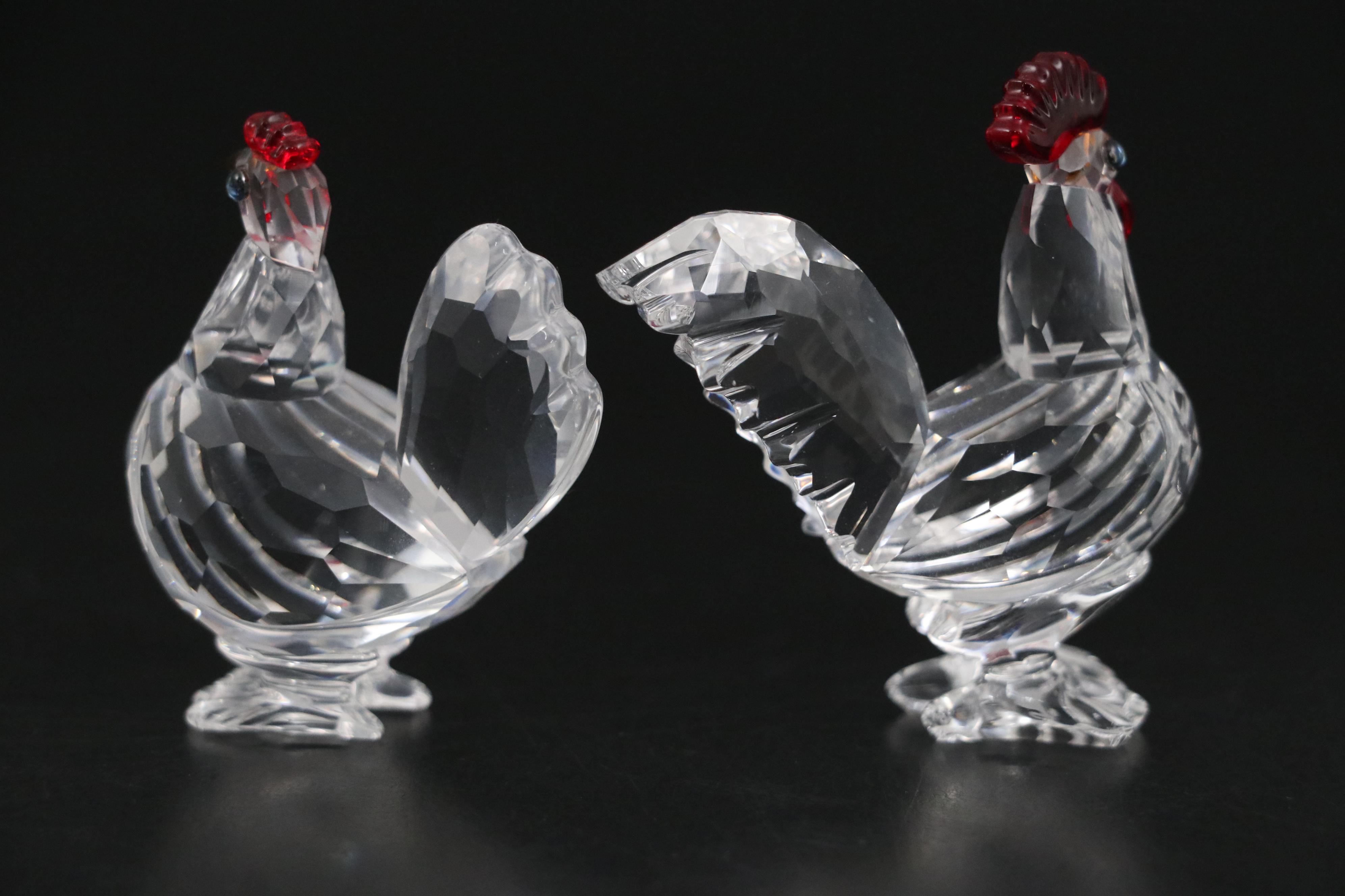 Swarovski Crystal Rooster & Hen, Hummingbird Figurines with Original Boxes