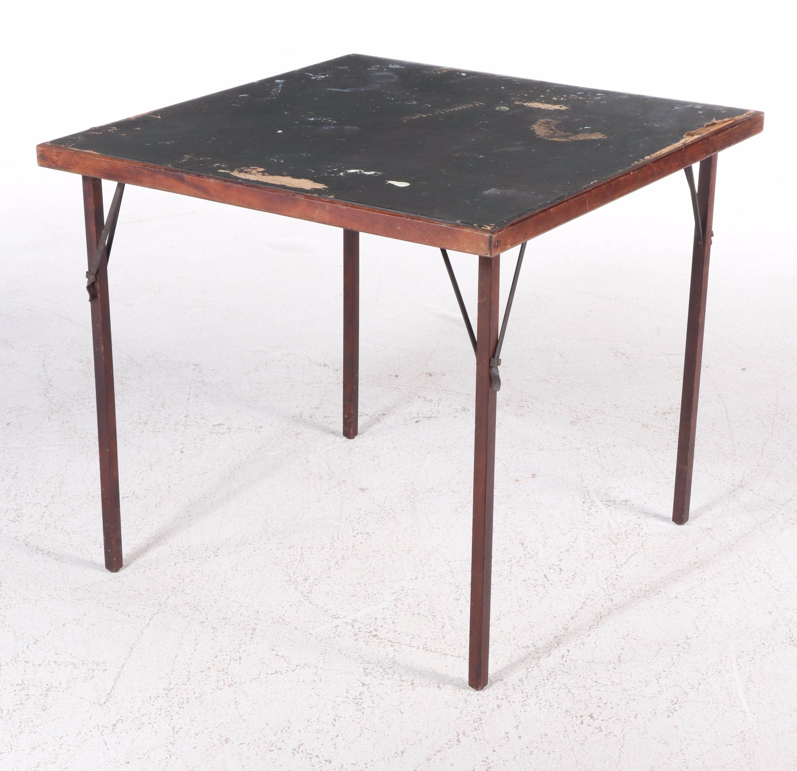 Ferguson Bros. Wood Folding Card Table and Four Chairs, Mid-20th Century