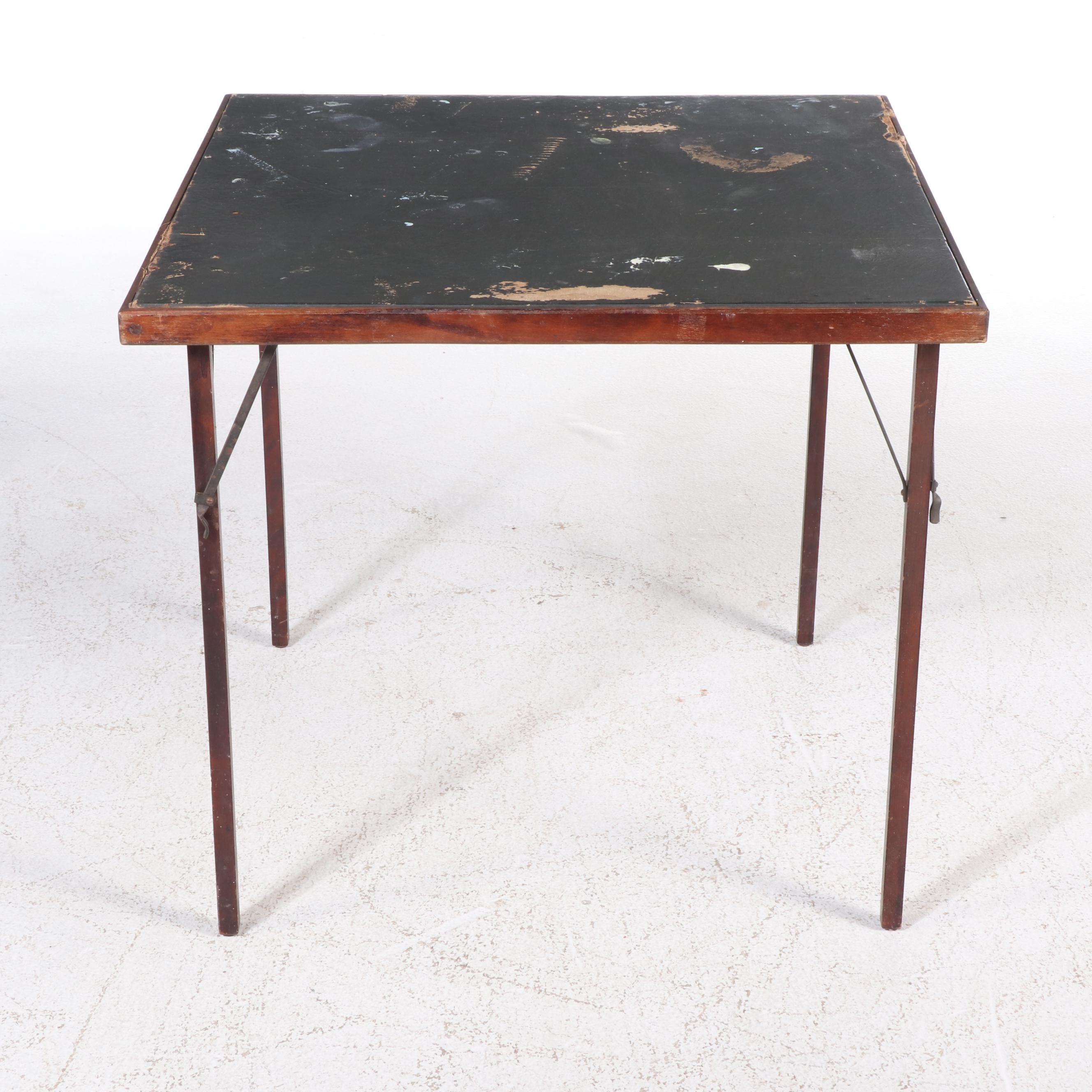 Ferguson Bros. Wood Folding Card Table and Four Chairs, Mid-20th Century