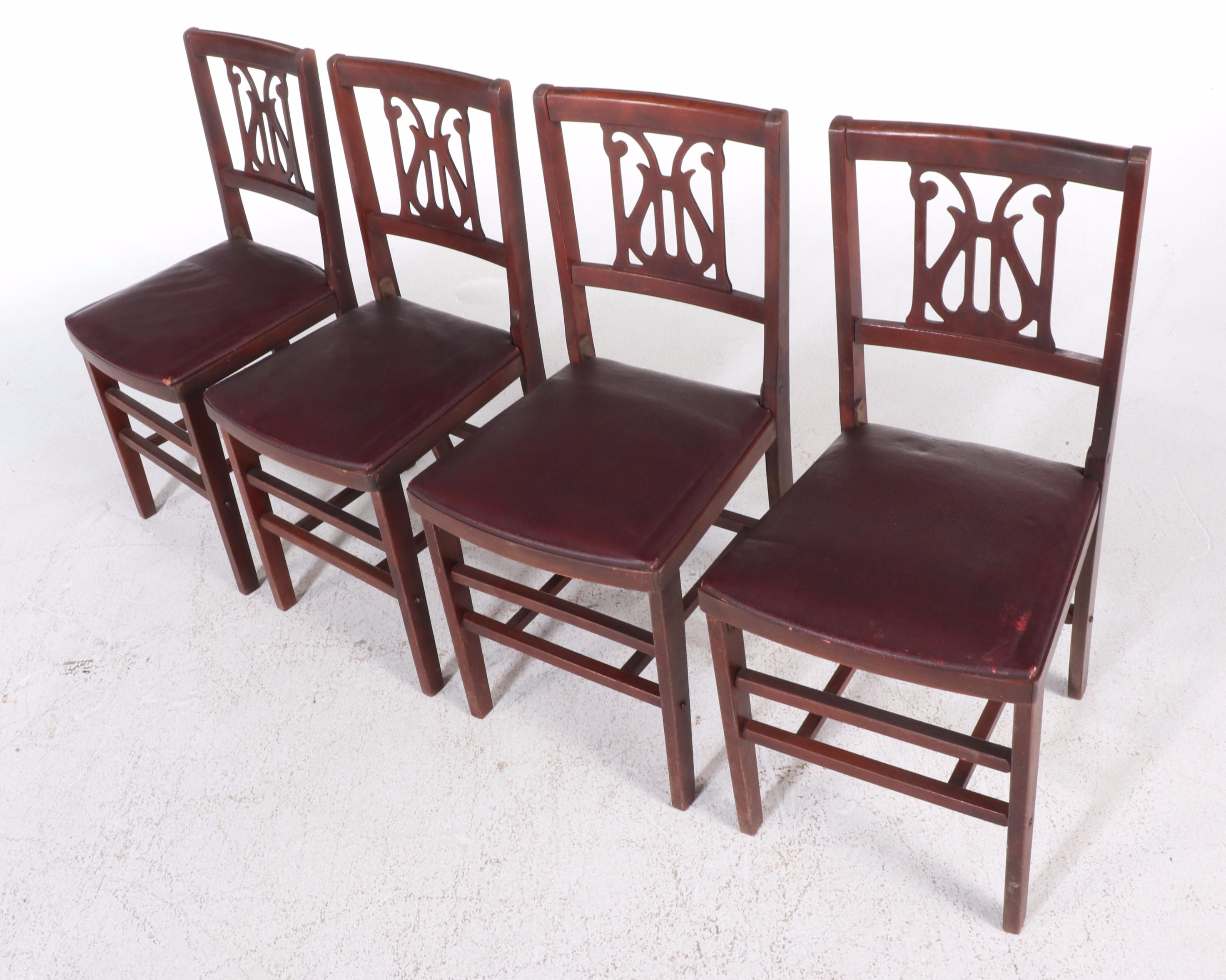 Ferguson Bros. Wood Folding Card Table and Four Chairs, Mid-20th Century