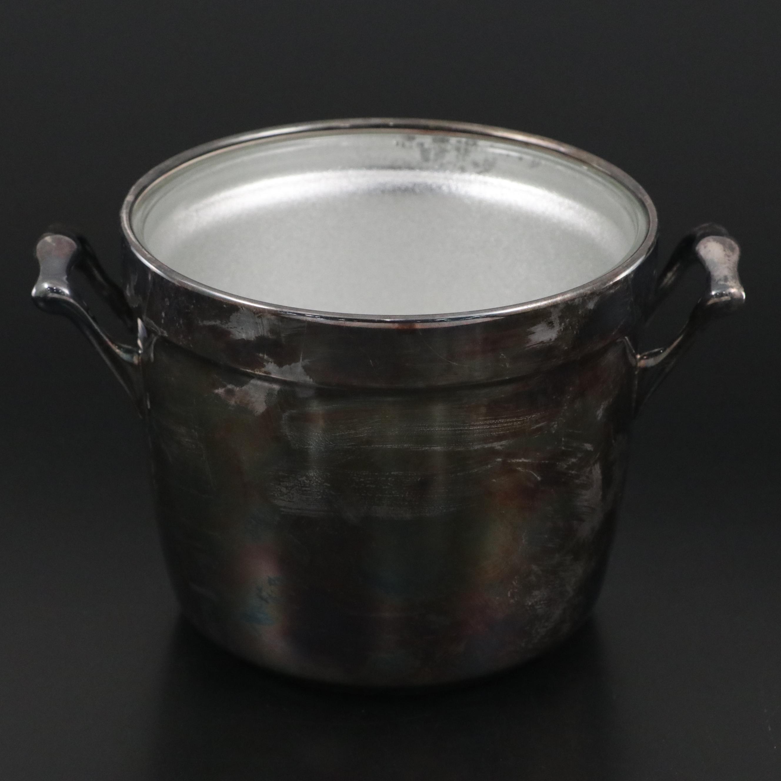 Crescent Silver Plate Ice Bucket with Stainless Steel Carving Set and More