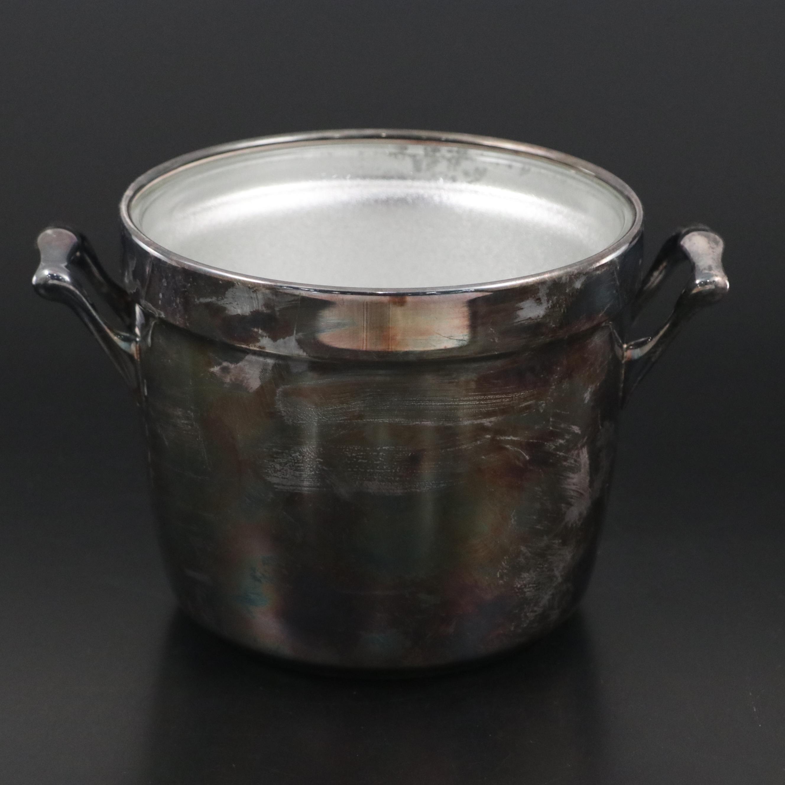 Crescent Silver Plate Ice Bucket with Stainless Steel Carving Set and More