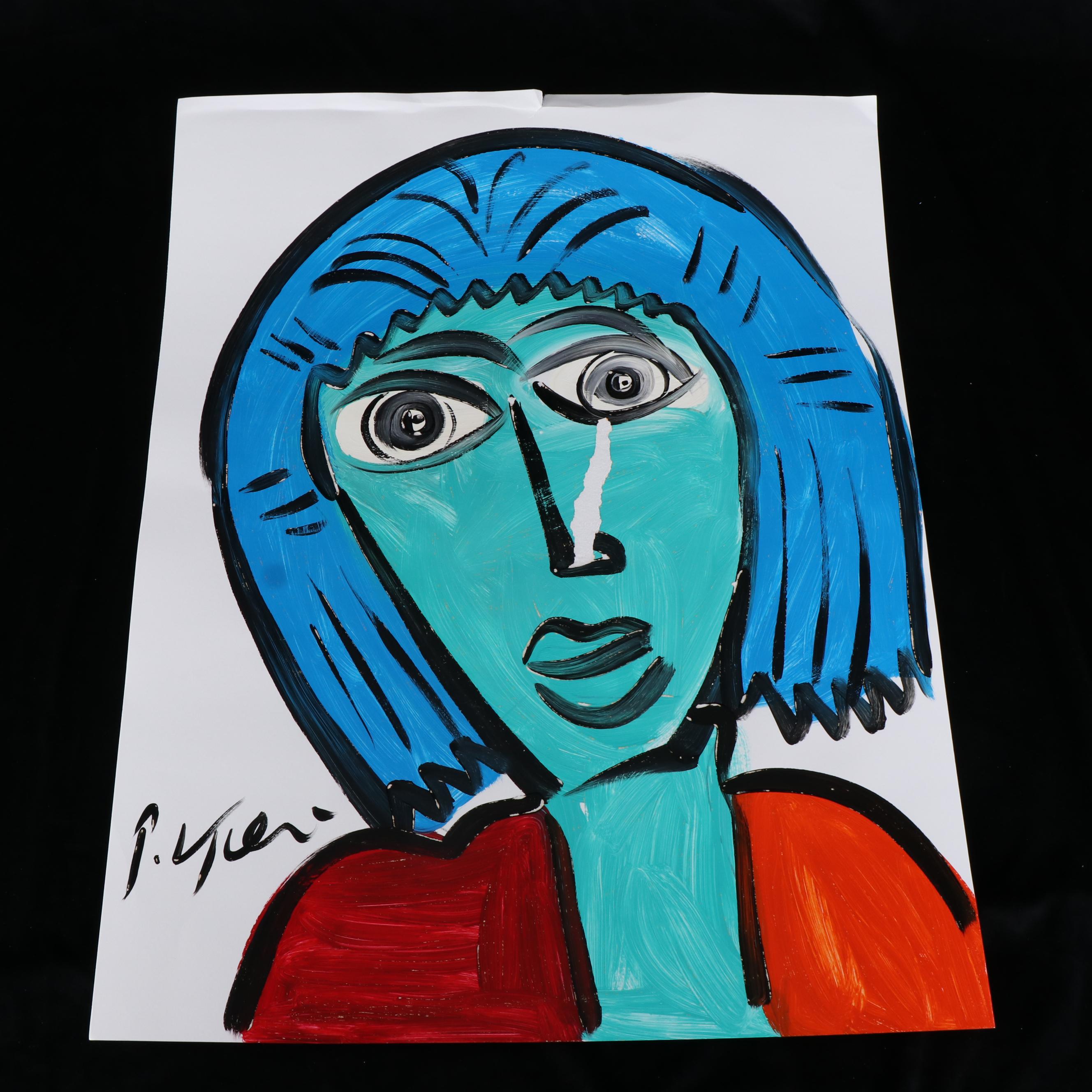 Peter Keil Abstract Acrylic Portrait Painting, Late 20th Century