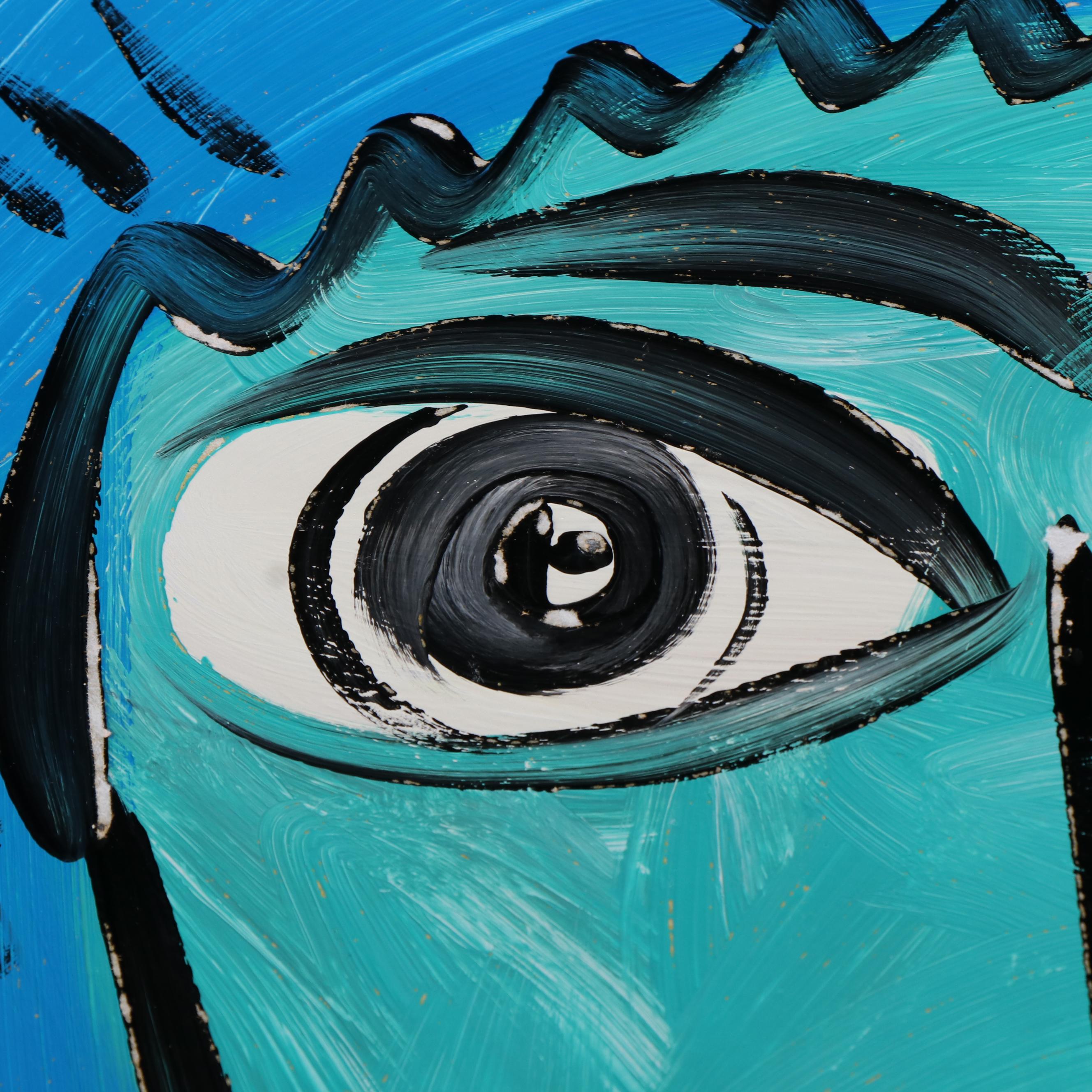 Peter Keil Abstract Acrylic Portrait Painting, Late 20th Century