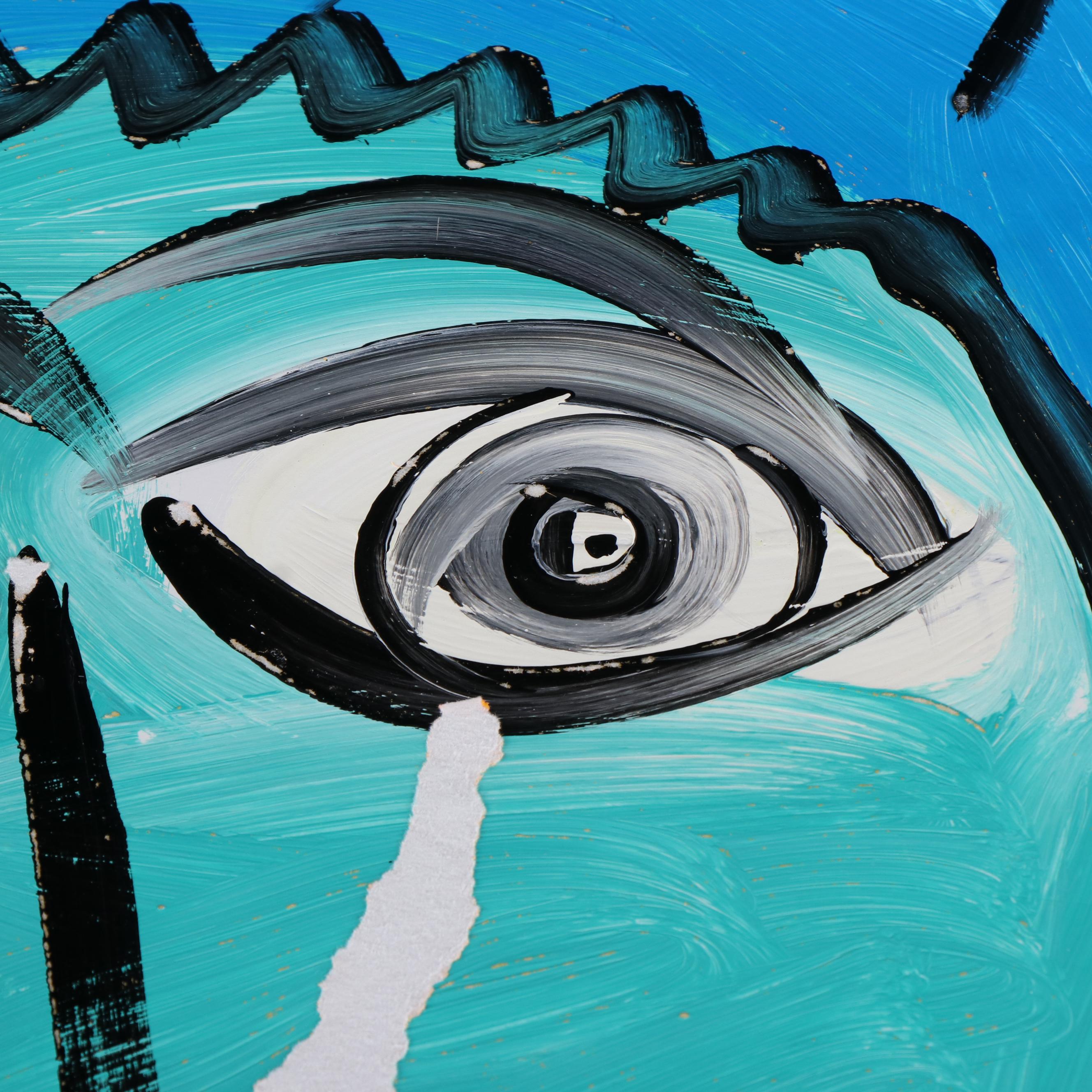 Peter Keil Abstract Acrylic Portrait Painting, Late 20th Century