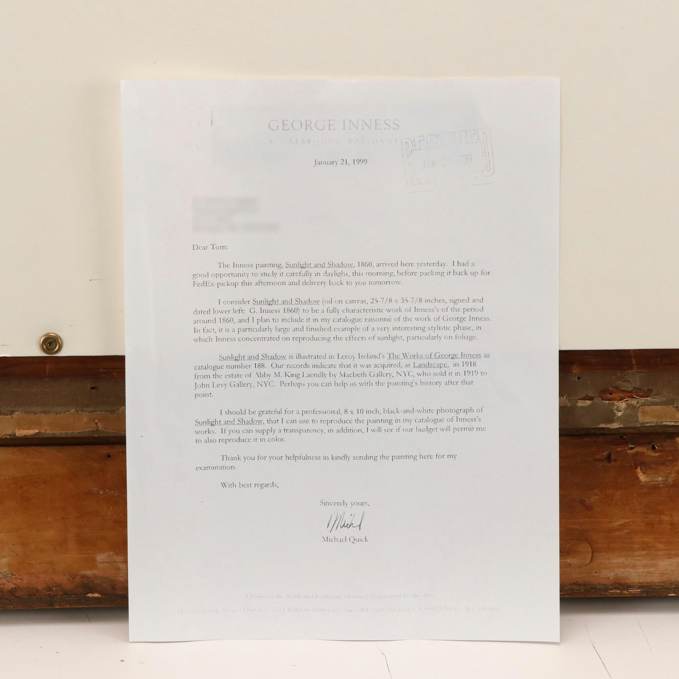 George Inness Oil Painting "Sunlight and Shadow (Midsummer)," 1860