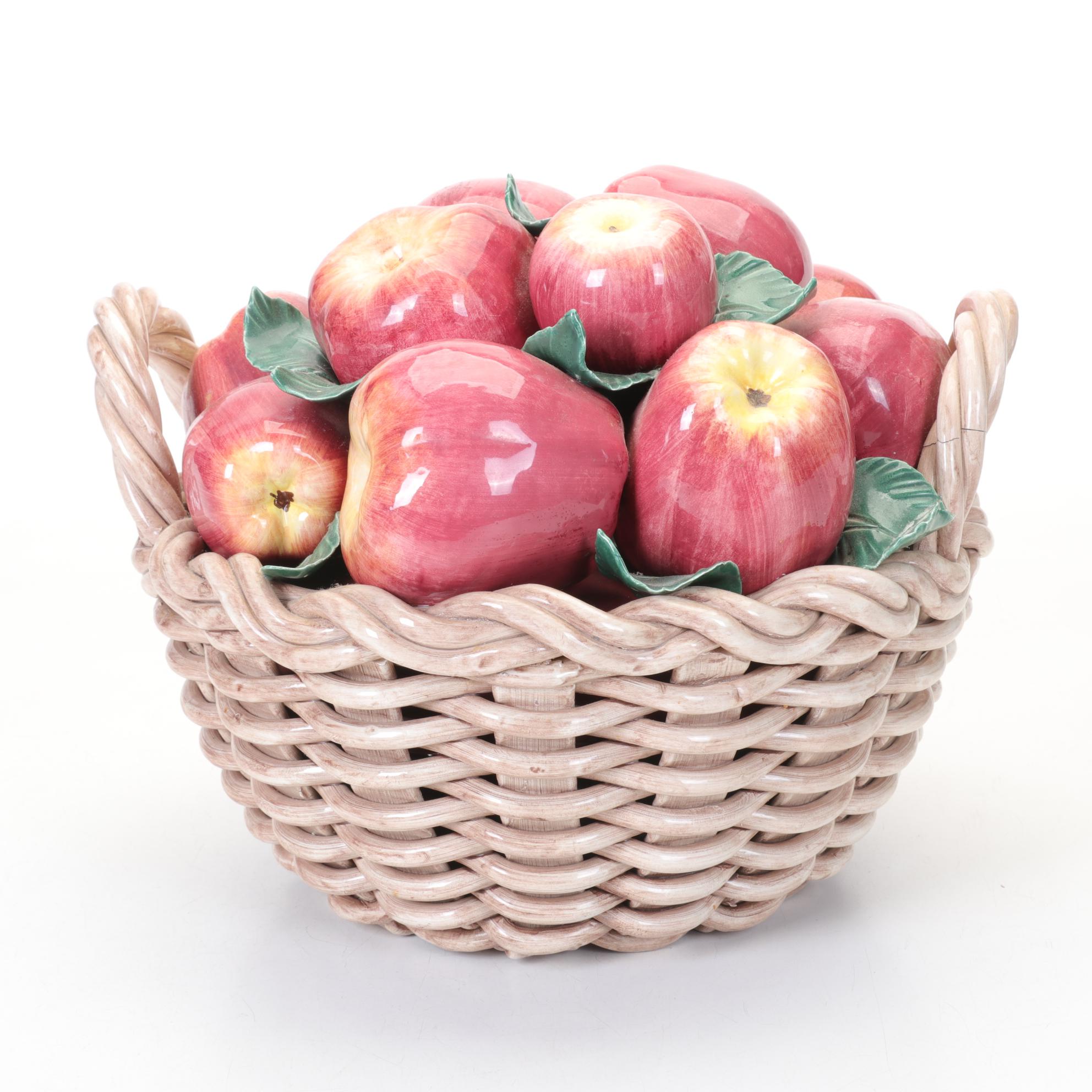Italian Ceramic Hand-Painted Basket of Apples