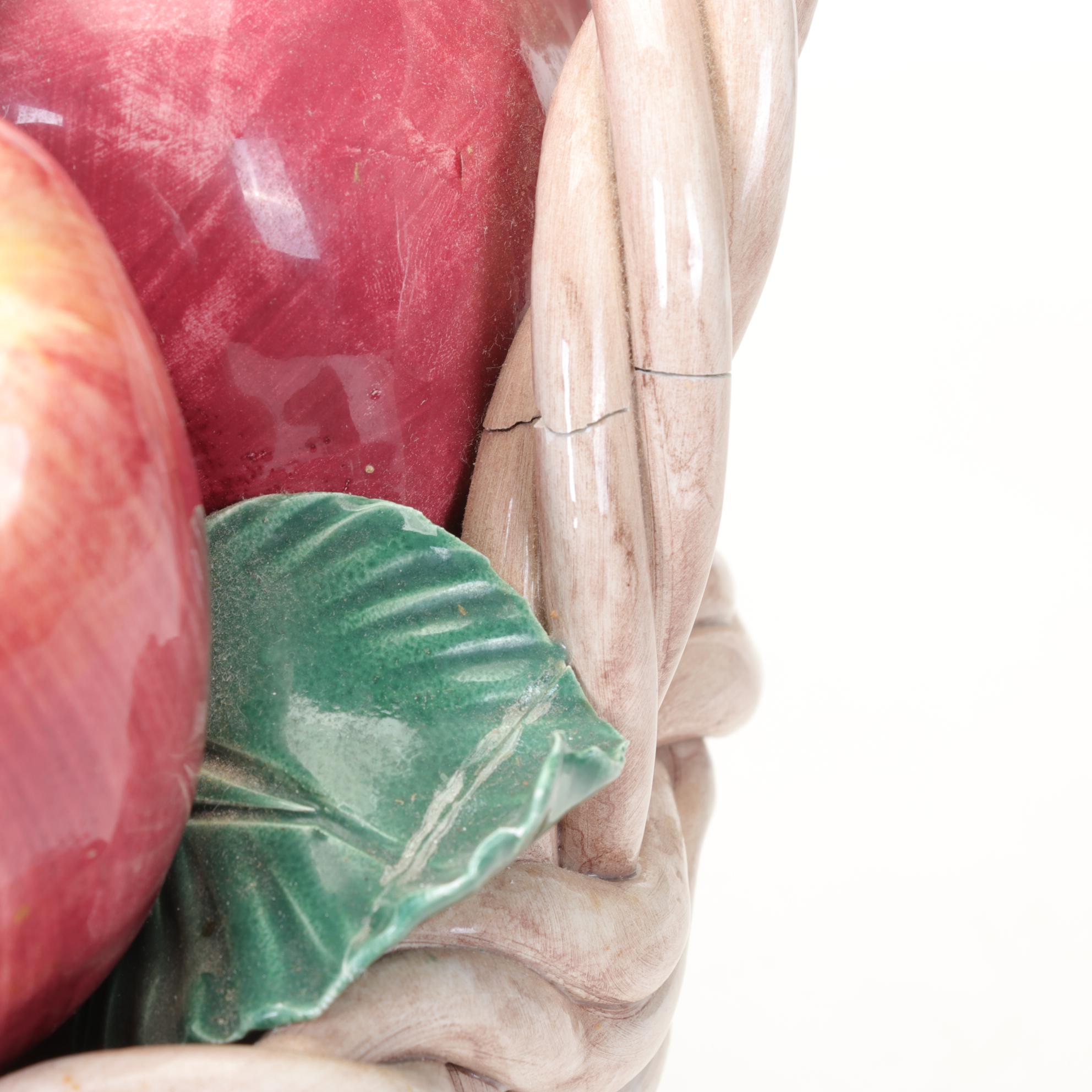 Italian Ceramic Hand-Painted Basket of Apples