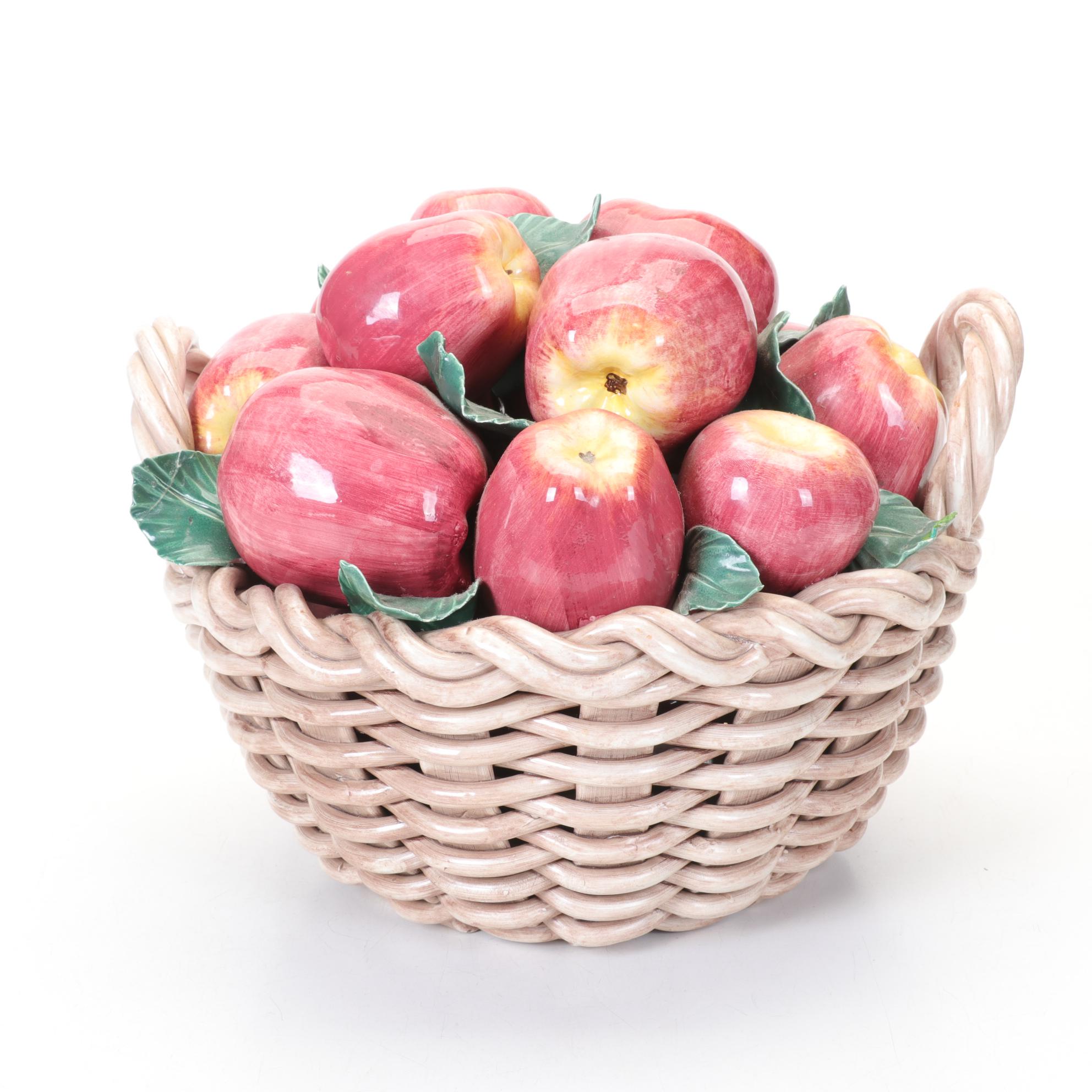 Italian Ceramic Hand-Painted Basket of Apples