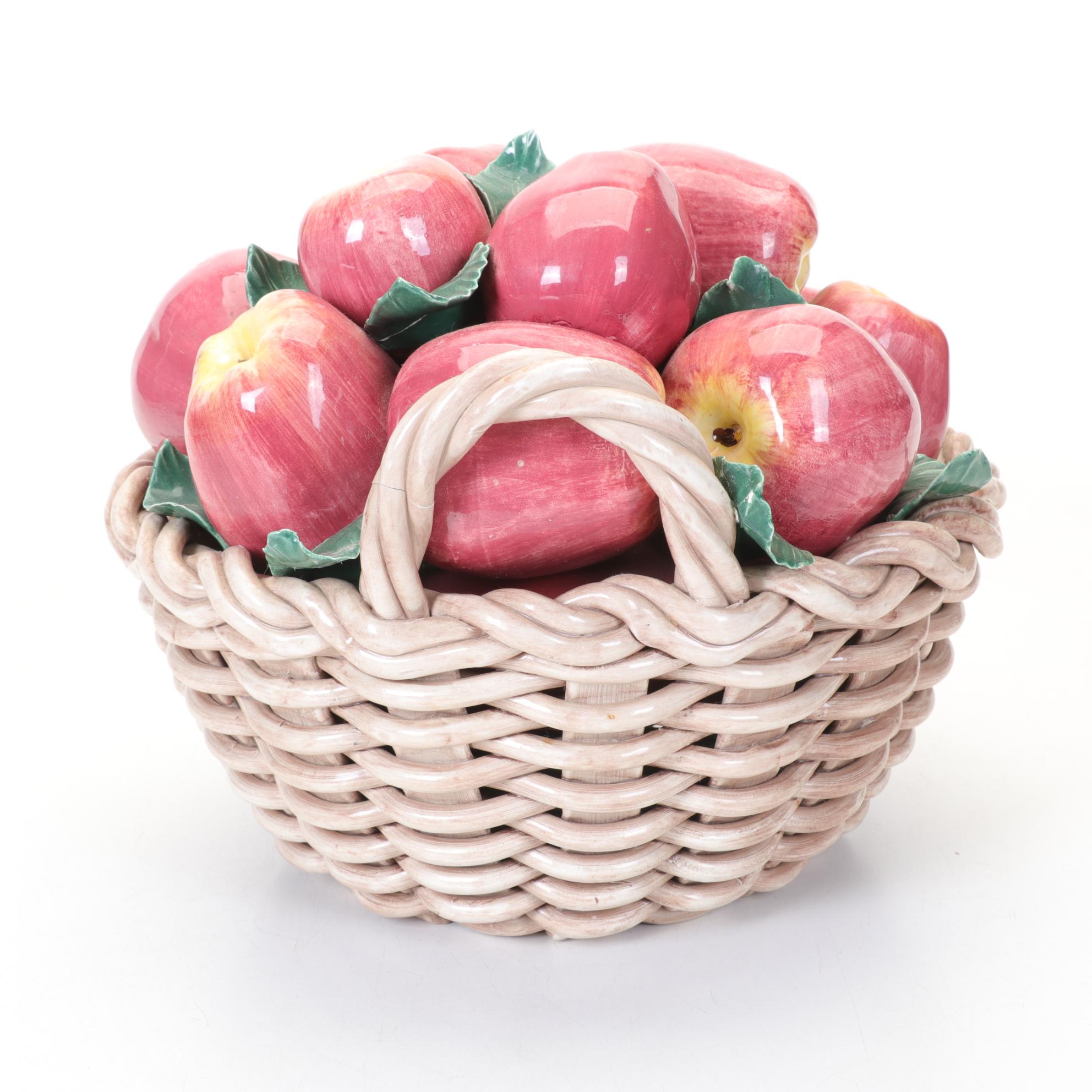 Italian Ceramic Hand-Painted Basket of Apples