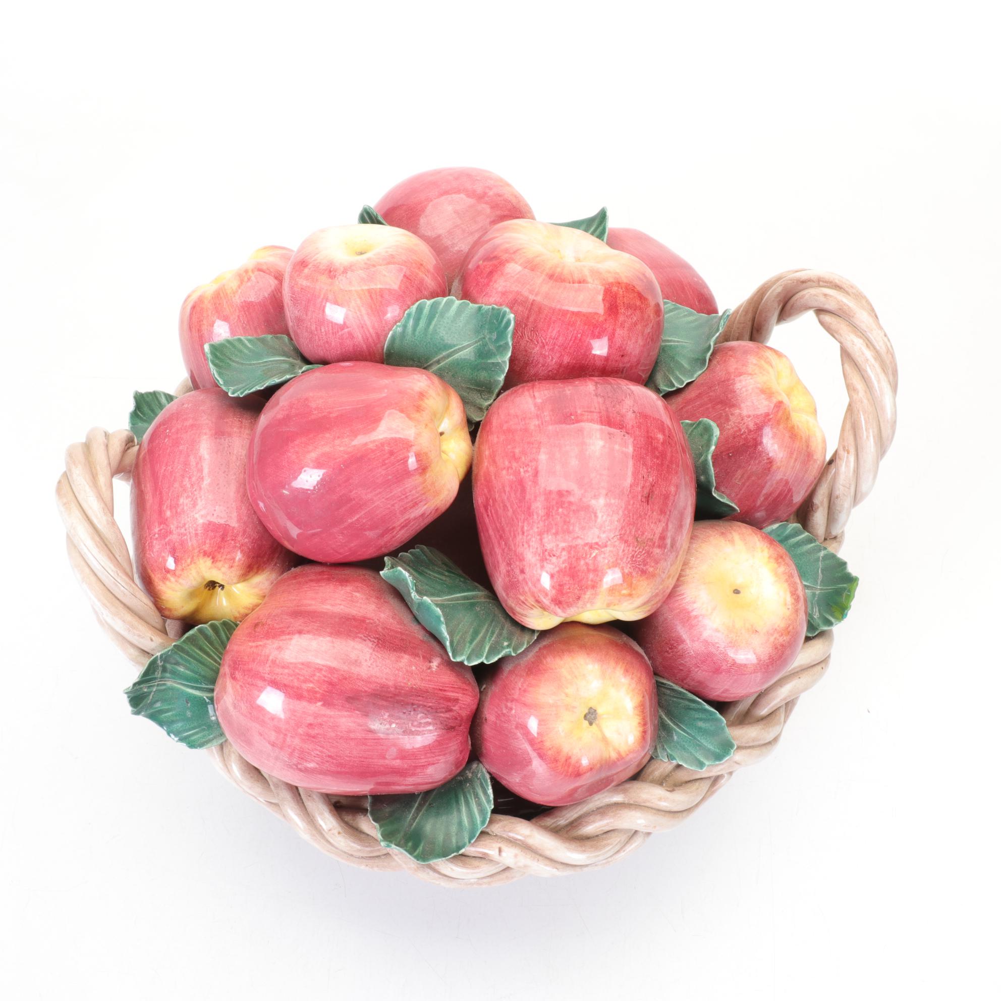 Italian Ceramic Hand-Painted Basket of Apples