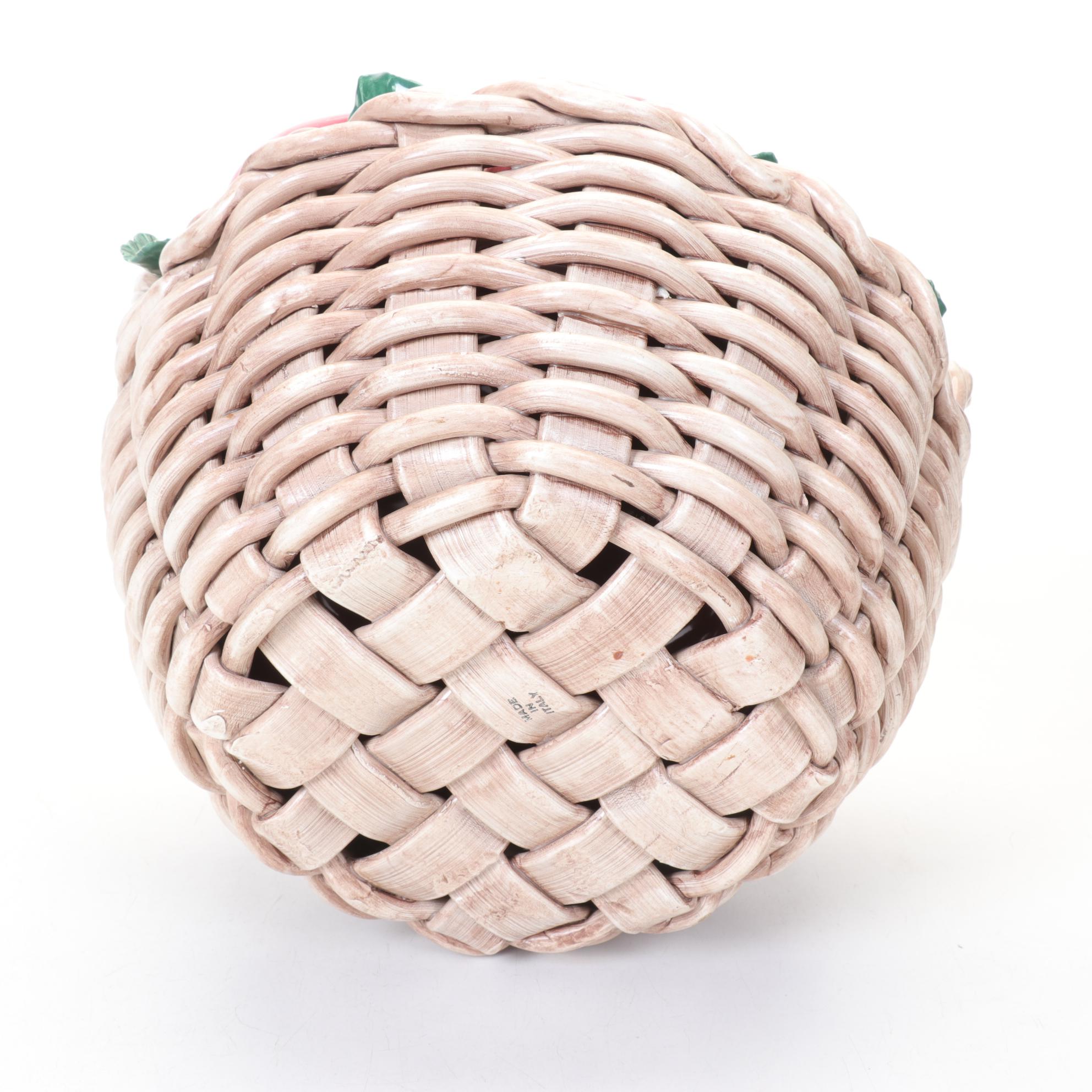 Italian Ceramic Hand-Painted Basket of Apples