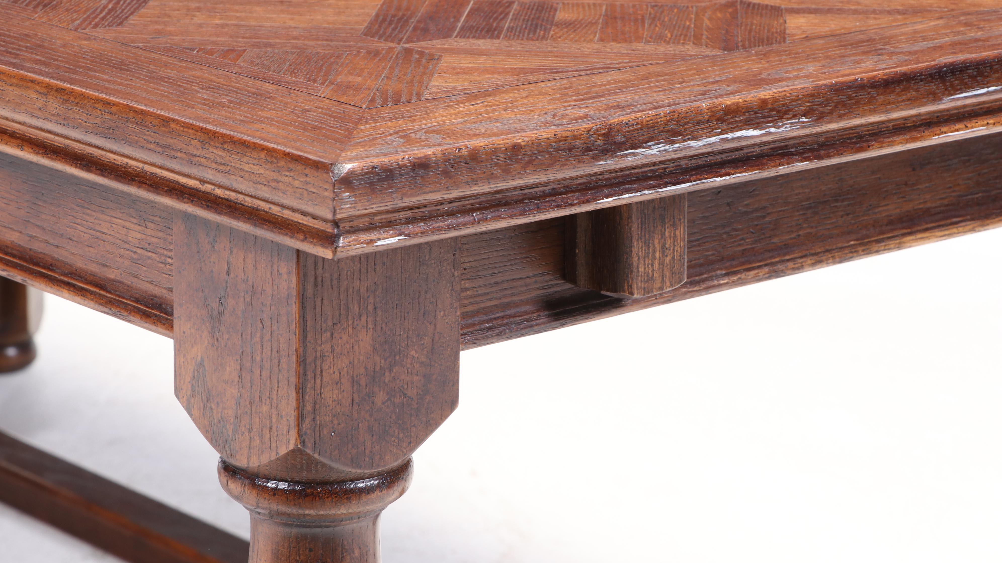 Century French Country Style Parquet Top Oak Dining Table and Chairs