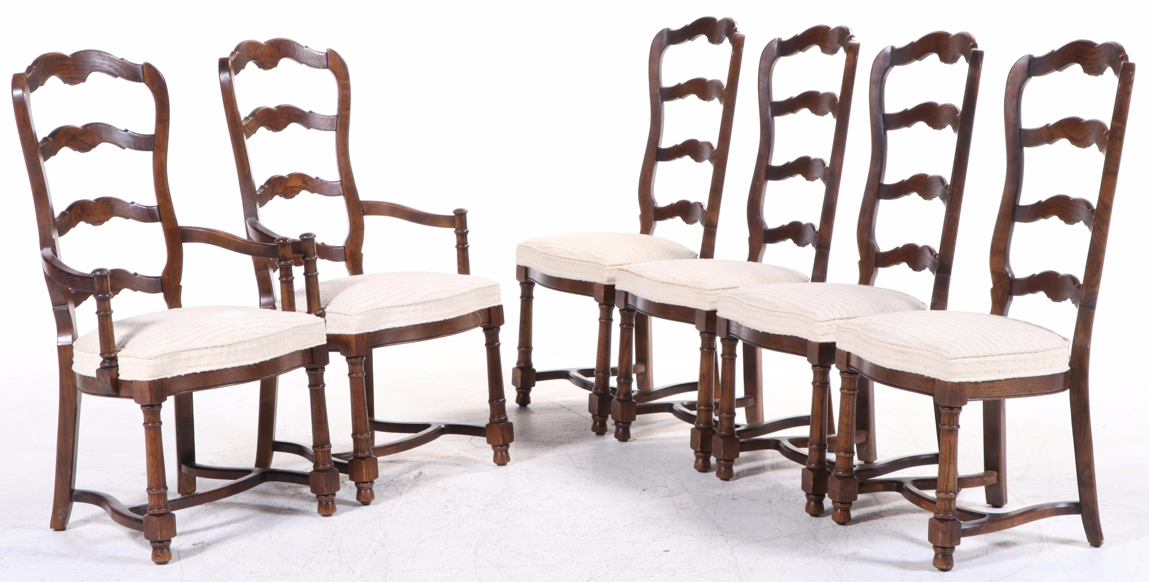 Century French Country Style Parquet Top Oak Dining Table and Chairs