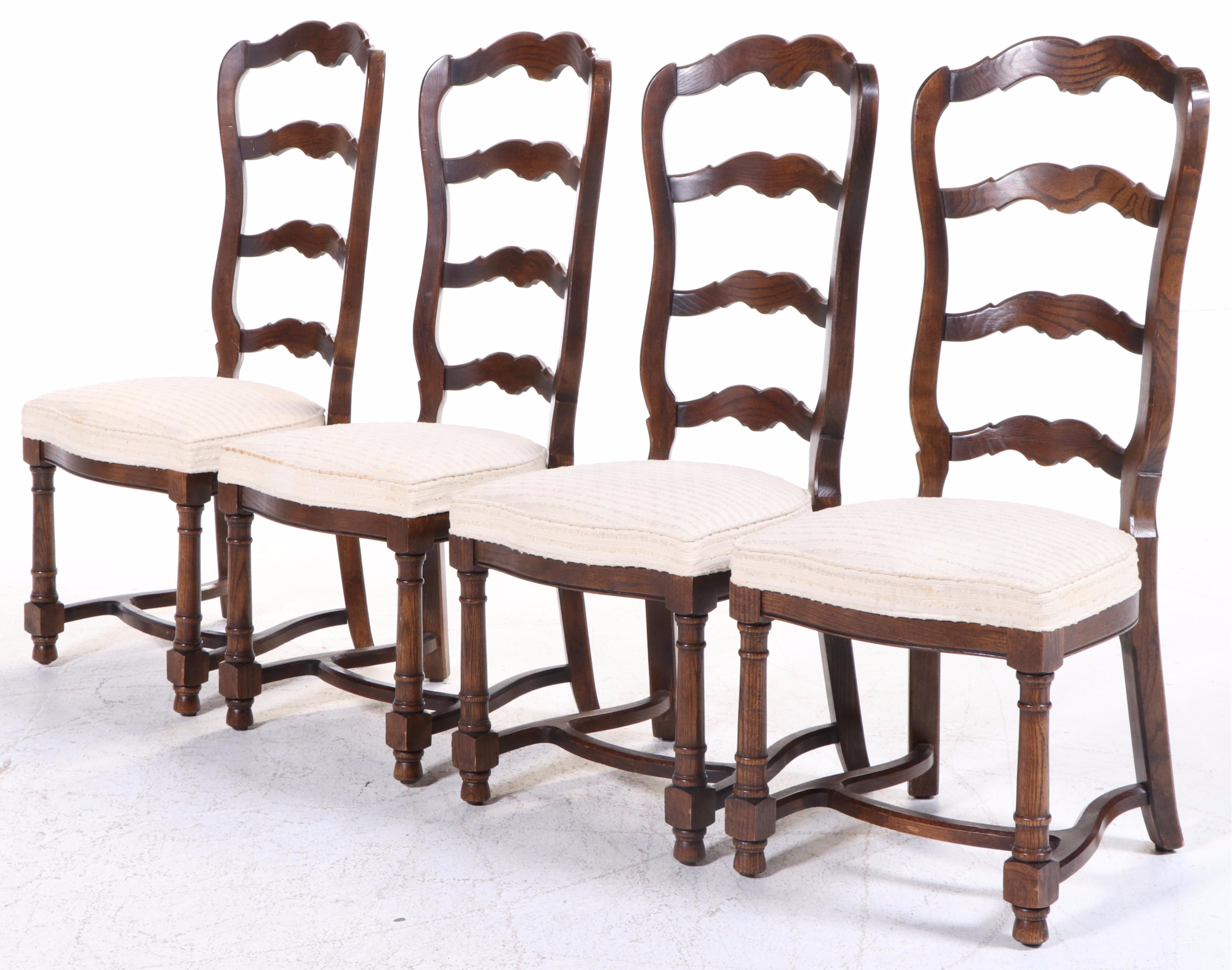 Century French Country Style Parquet Top Oak Dining Table and Chairs