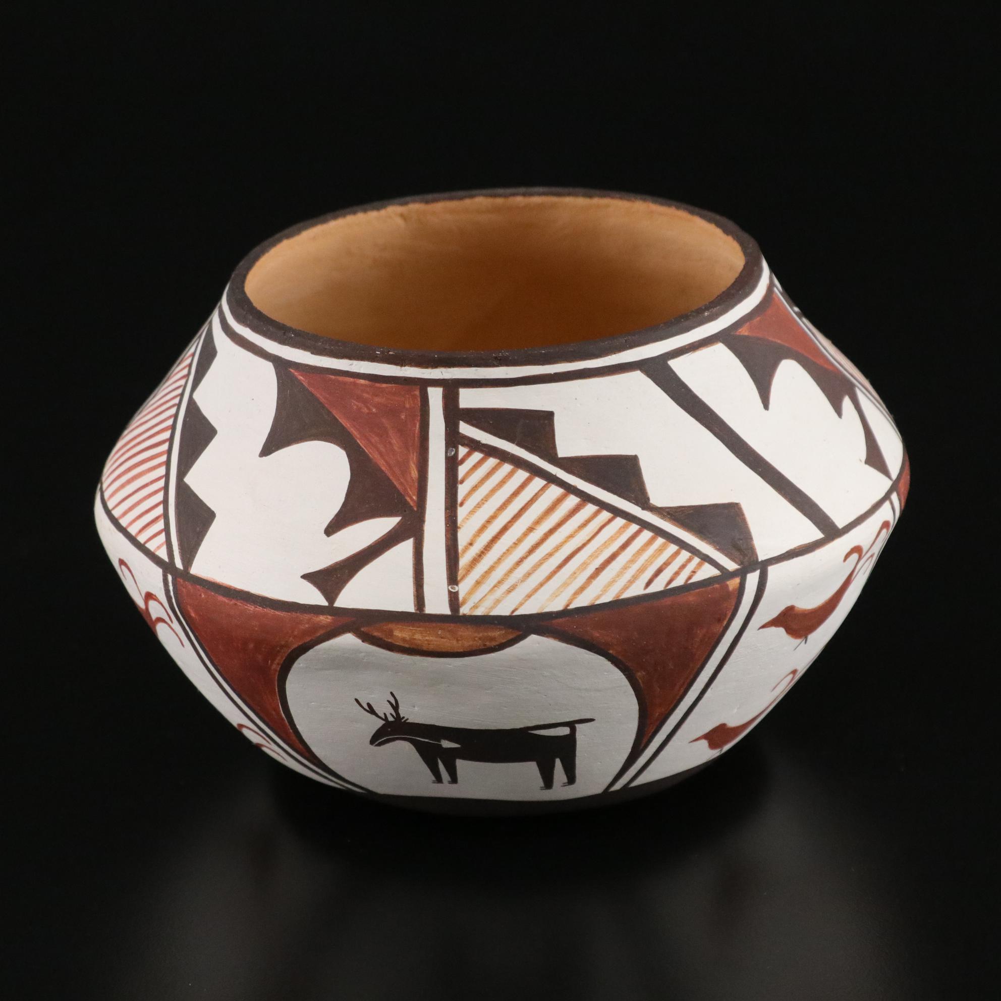 Native American Hand-Painted Southwestern Pottery Bowls and Pendant