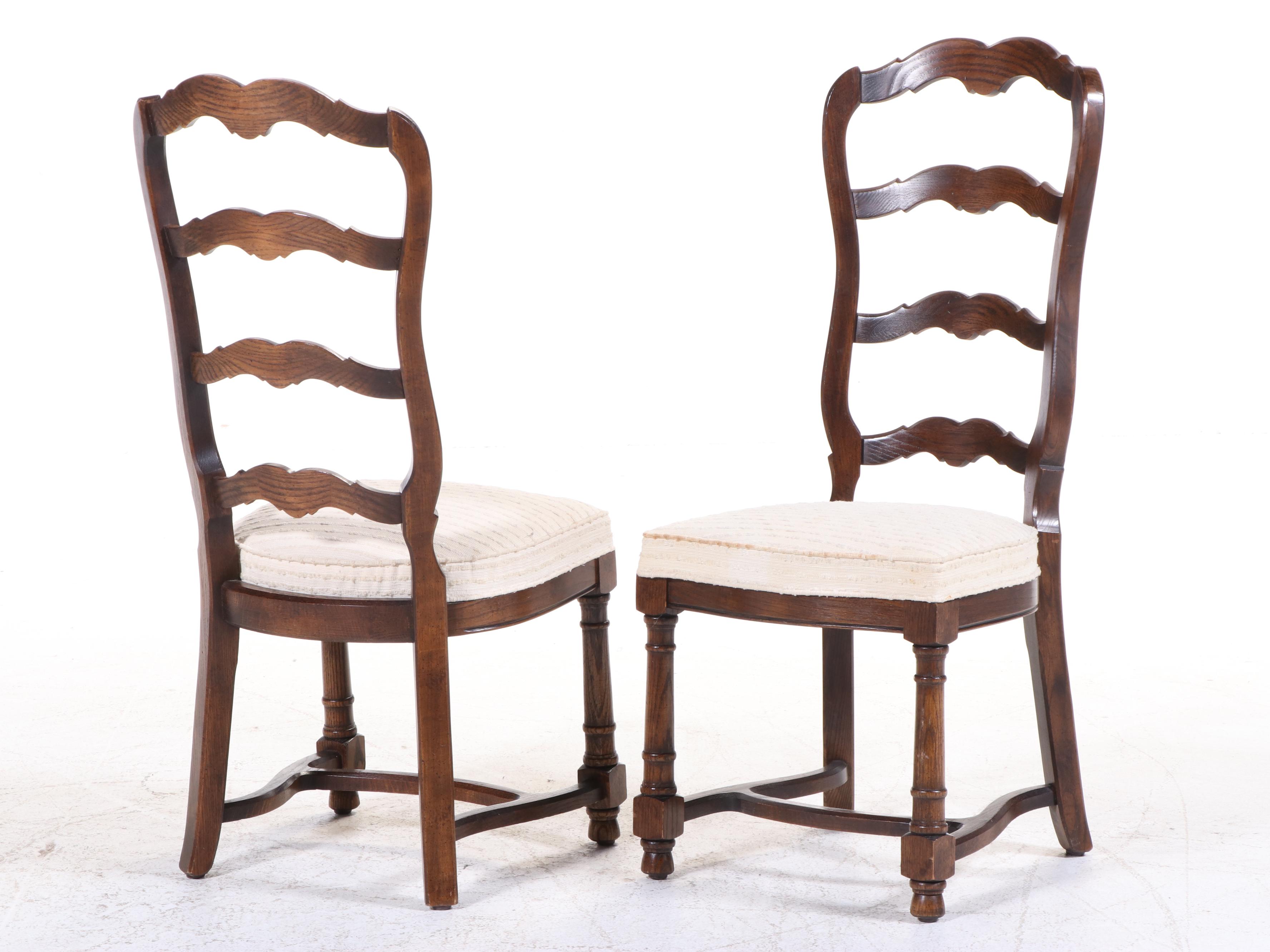 Century French Country Style Parquet Top Oak Dining Table and Chairs