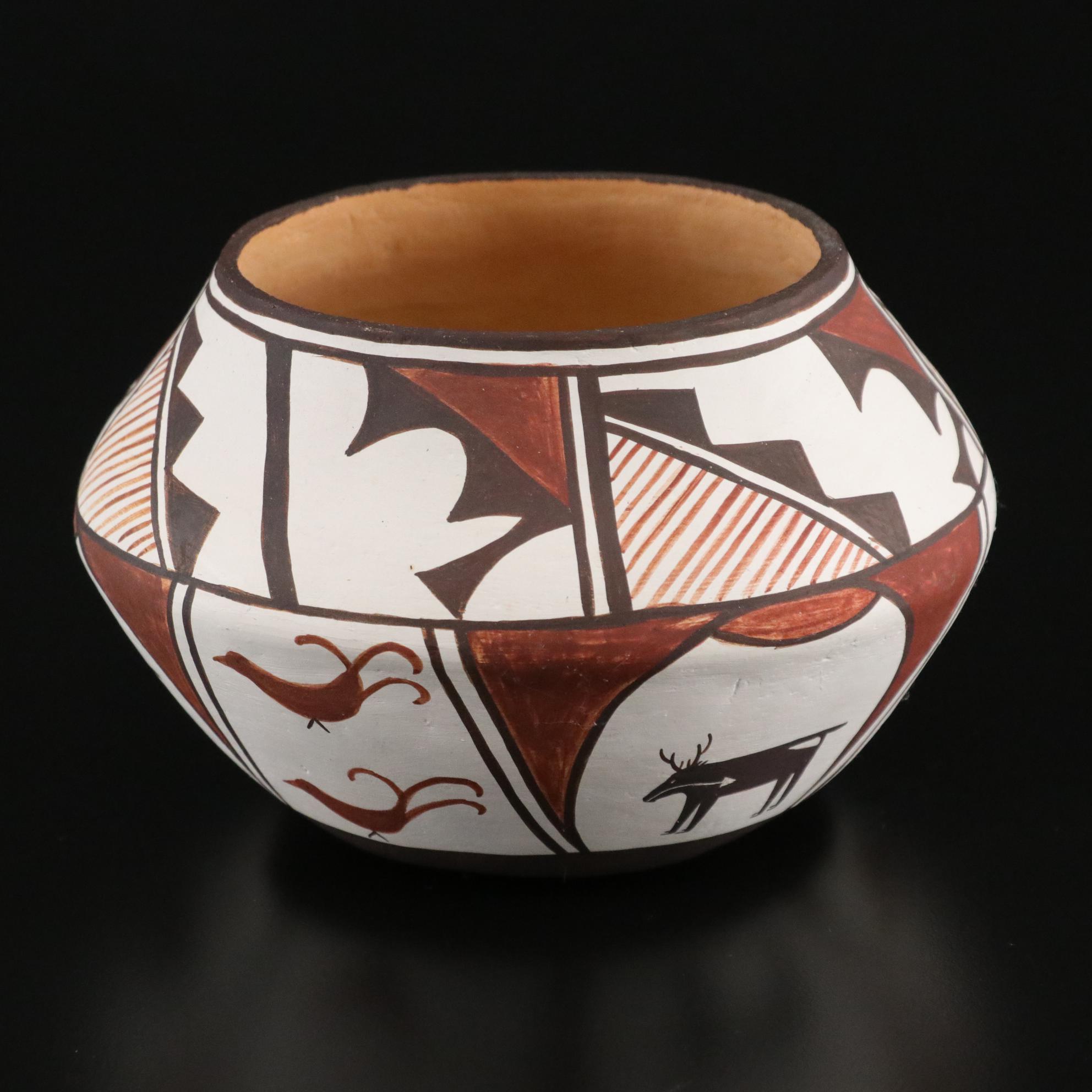 Native American Hand-Painted Southwestern Pottery Bowls and Pendant