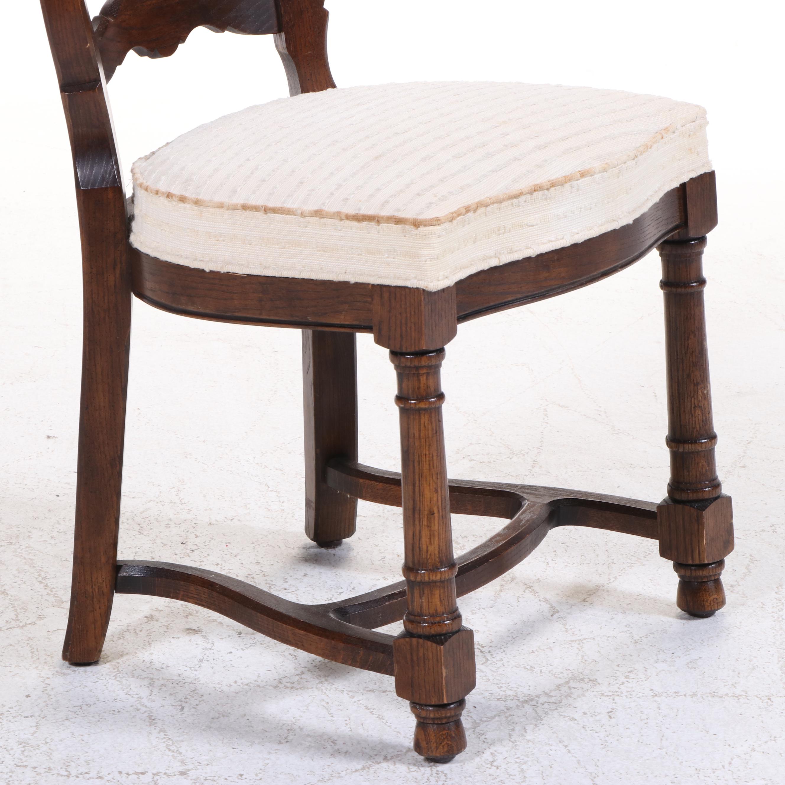 Century French Country Style Parquet Top Oak Dining Table and Chairs