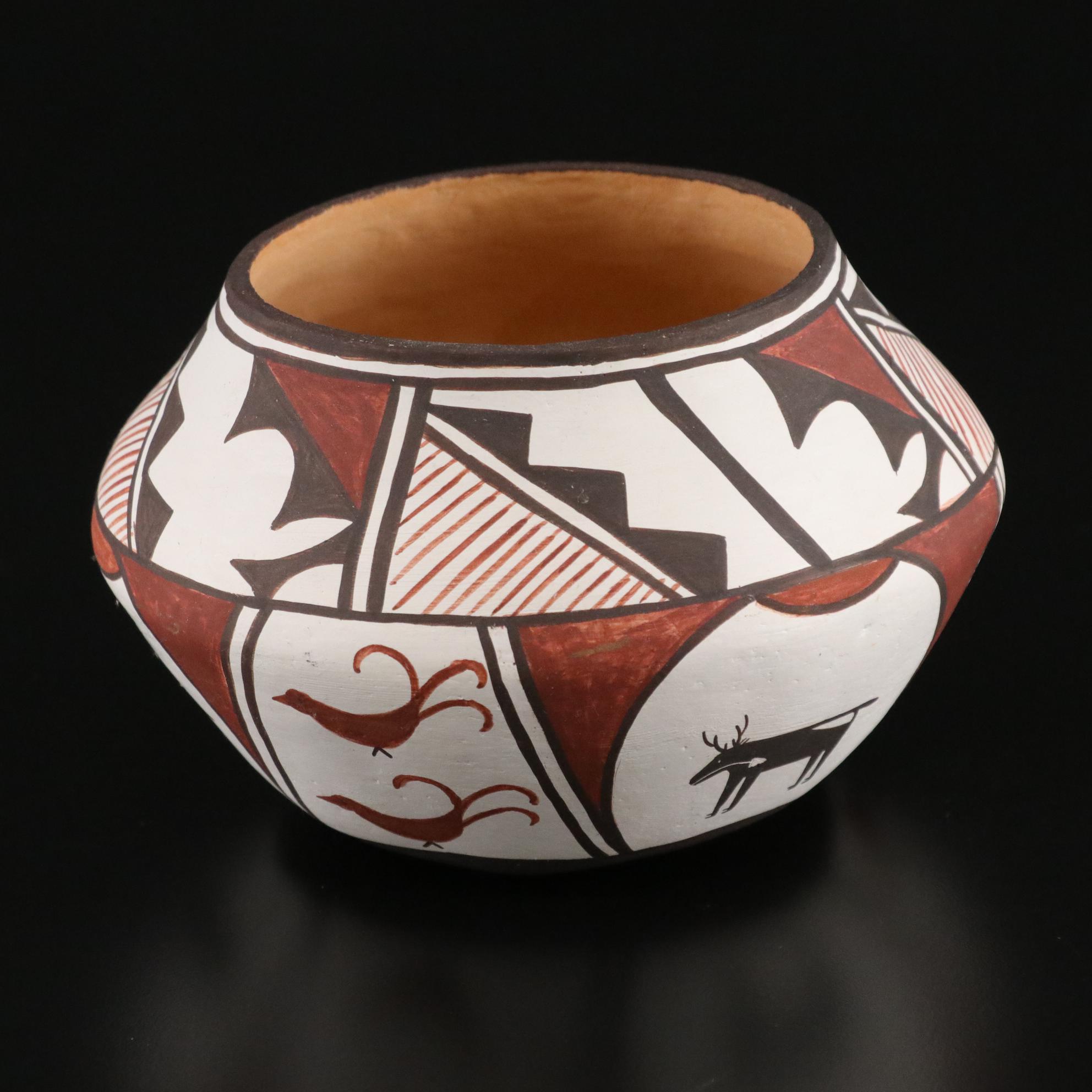 Native American Hand-Painted Southwestern Pottery Bowls and Pendant