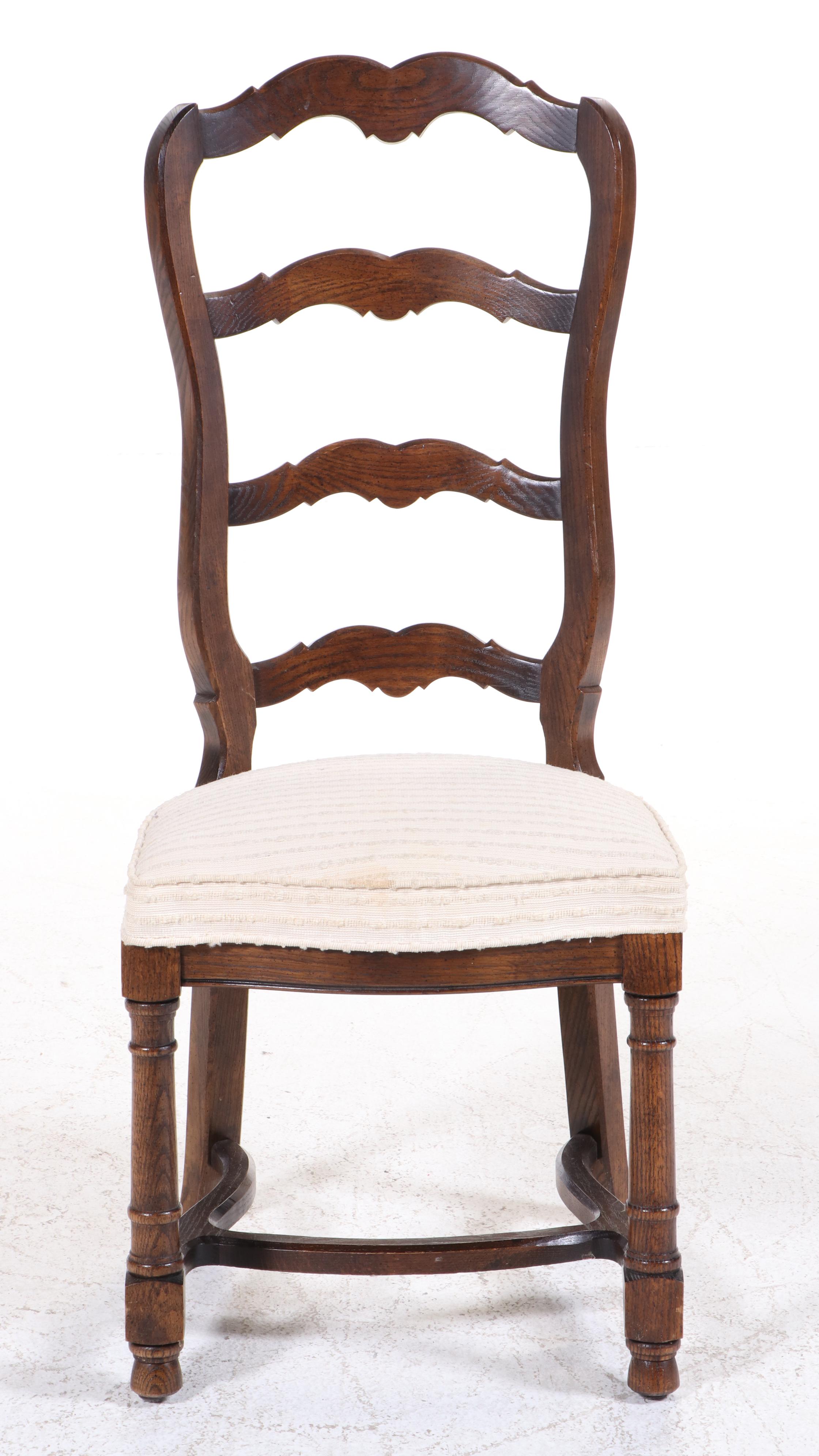 Century French Country Style Parquet Top Oak Dining Table and Chairs