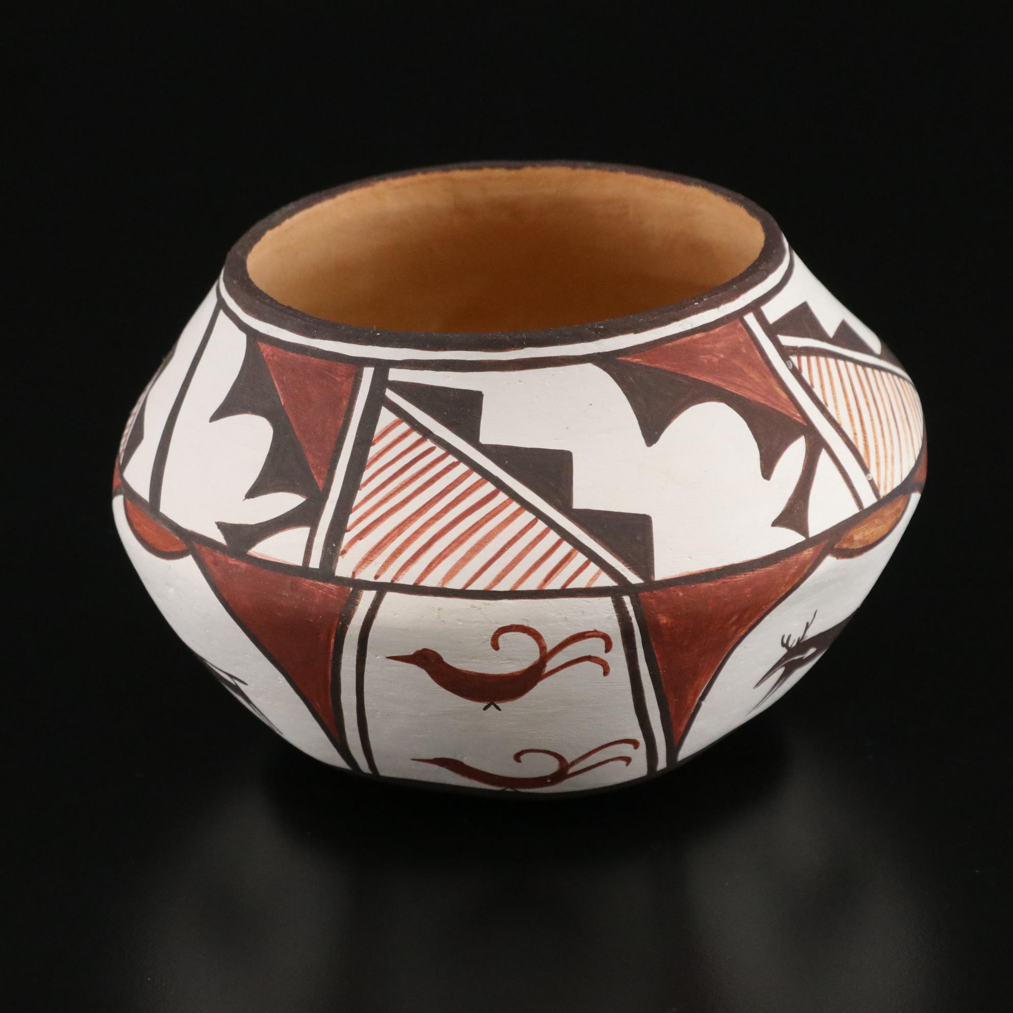 Native American Hand-Painted Southwestern Pottery Bowls and Pendant