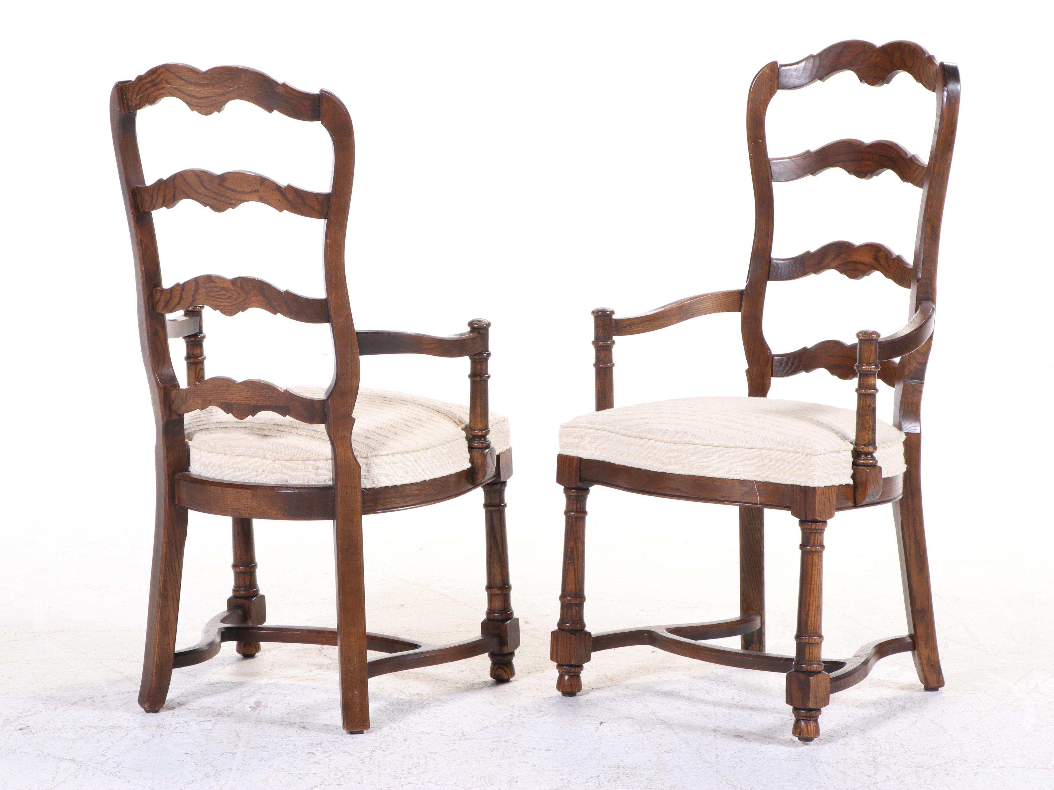 Century French Country Style Parquet Top Oak Dining Table and Chairs