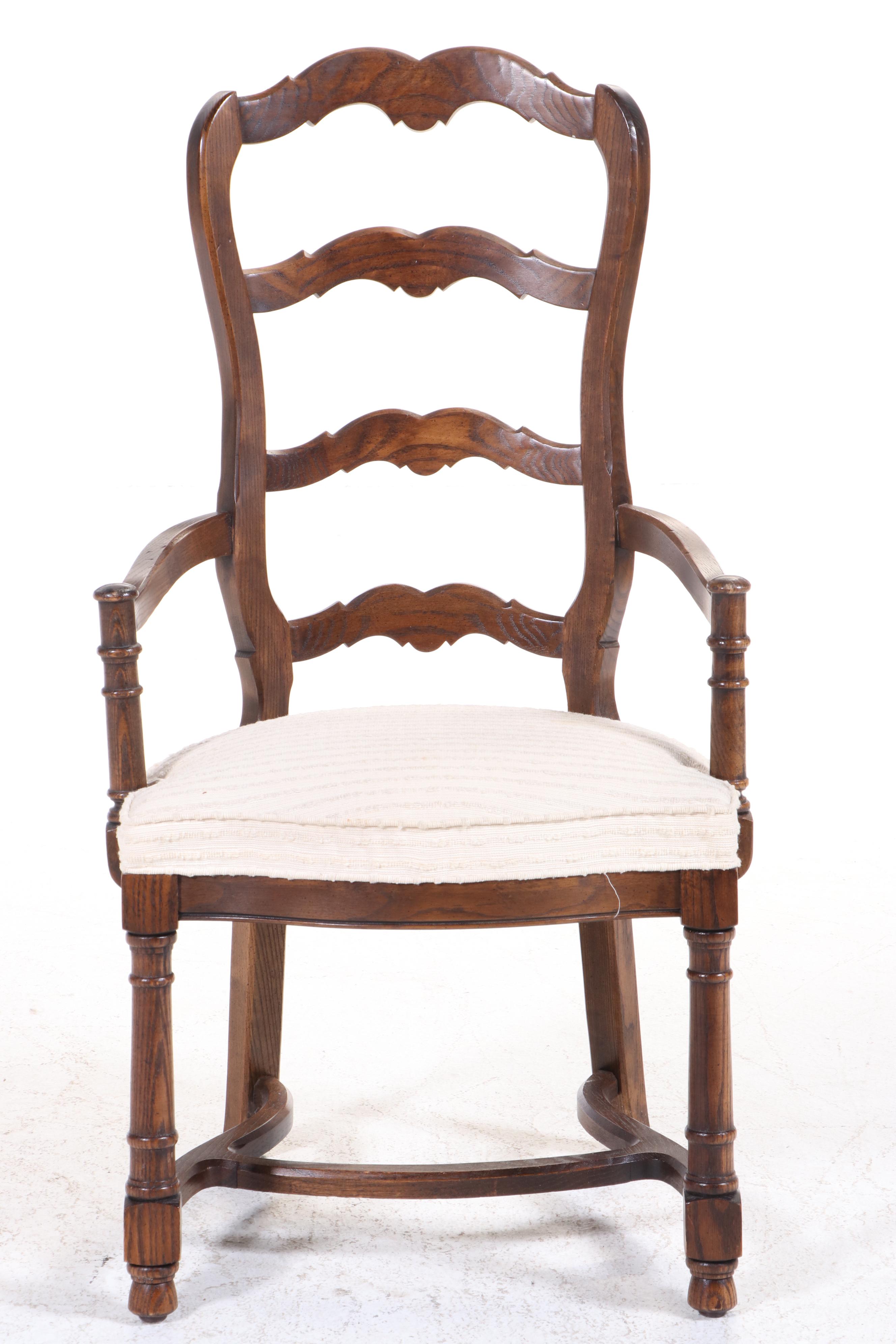 Century French Country Style Parquet Top Oak Dining Table and Chairs