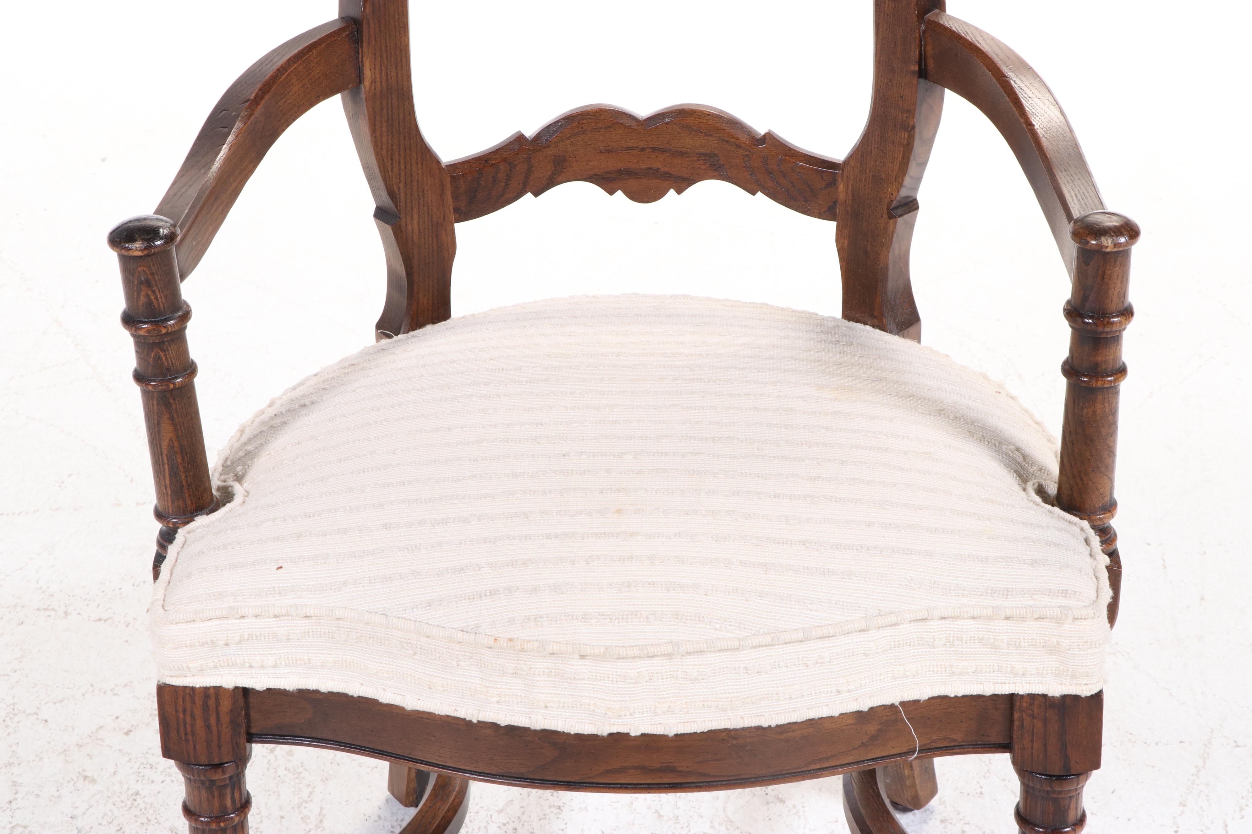 Century French Country Style Parquet Top Oak Dining Table and Chairs