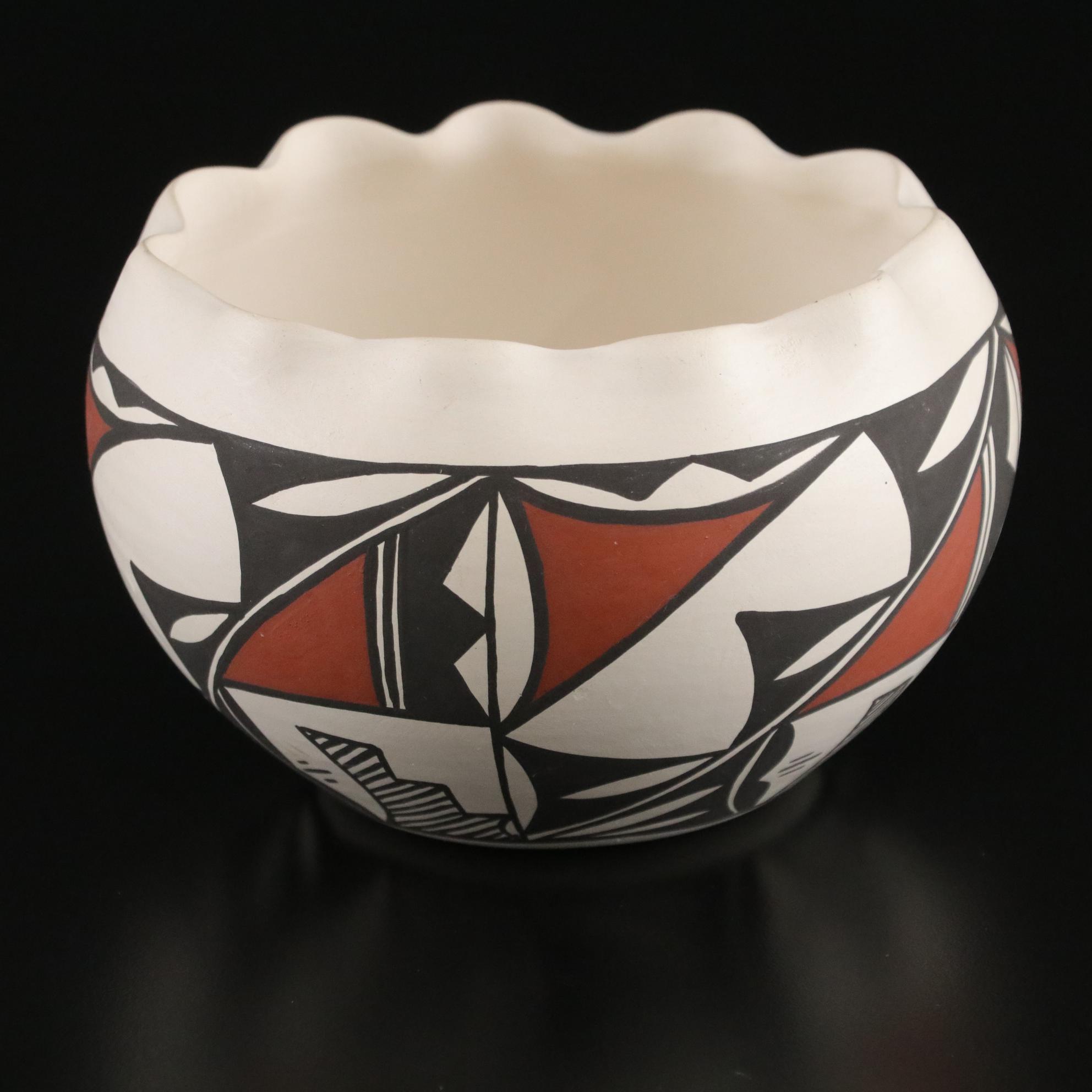 Native American Hand-Painted Southwestern Pottery Bowls and Pendant