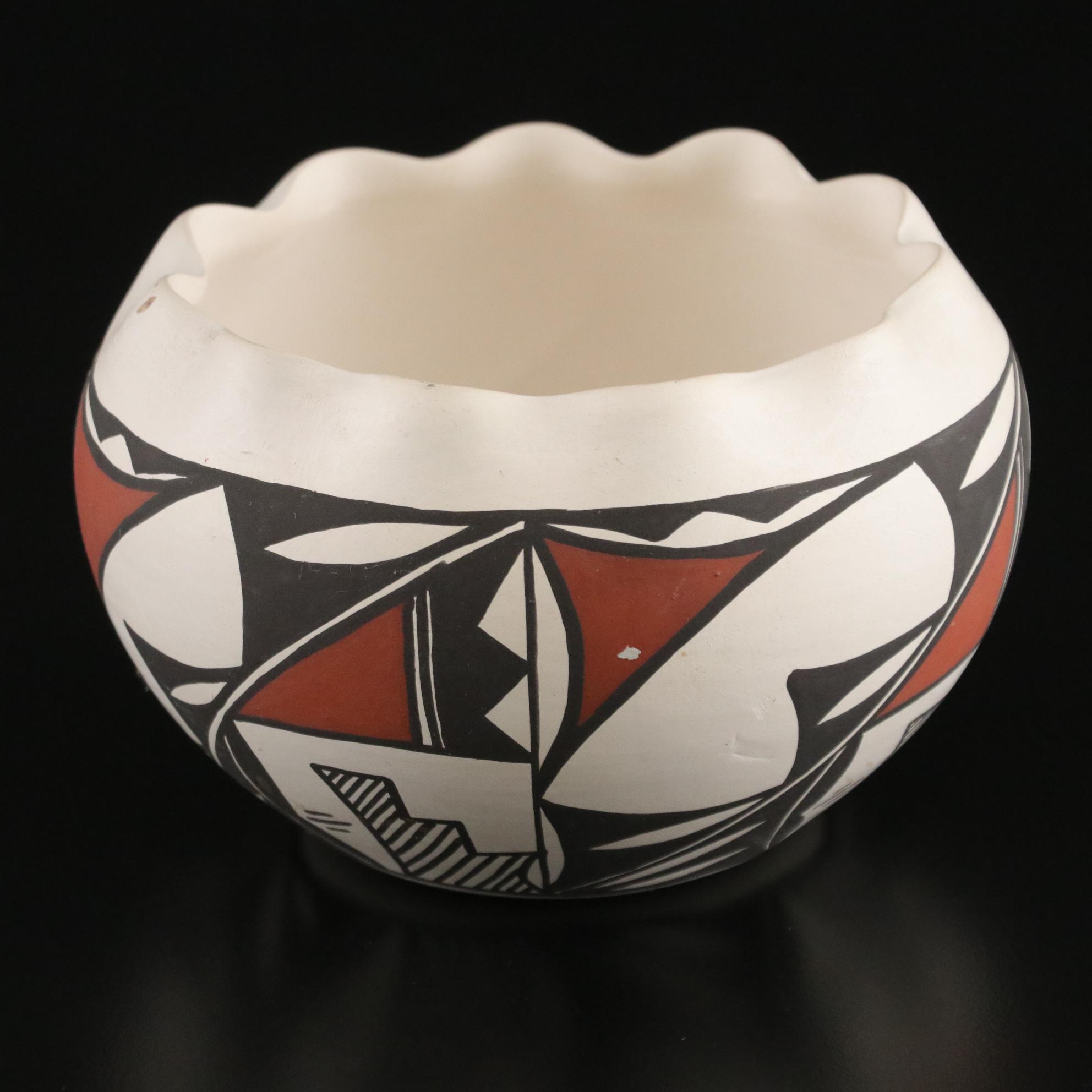 Native American Hand-Painted Southwestern Pottery Bowls and Pendant
