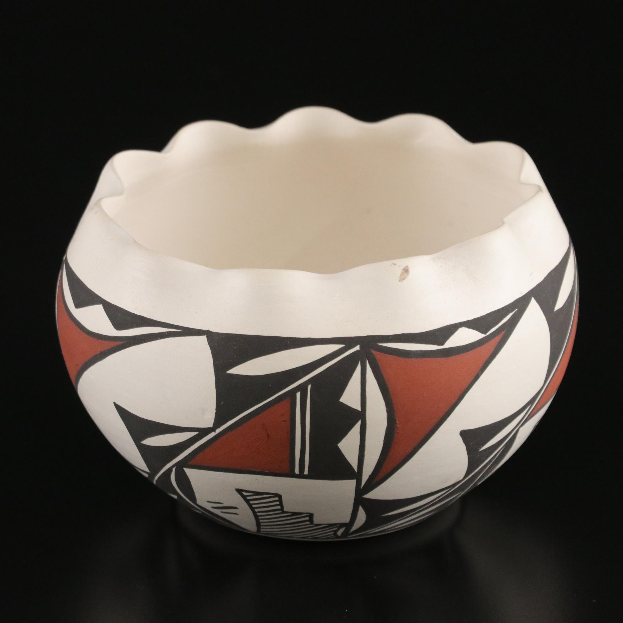 Native American Hand-Painted Southwestern Pottery Bowls and Pendant