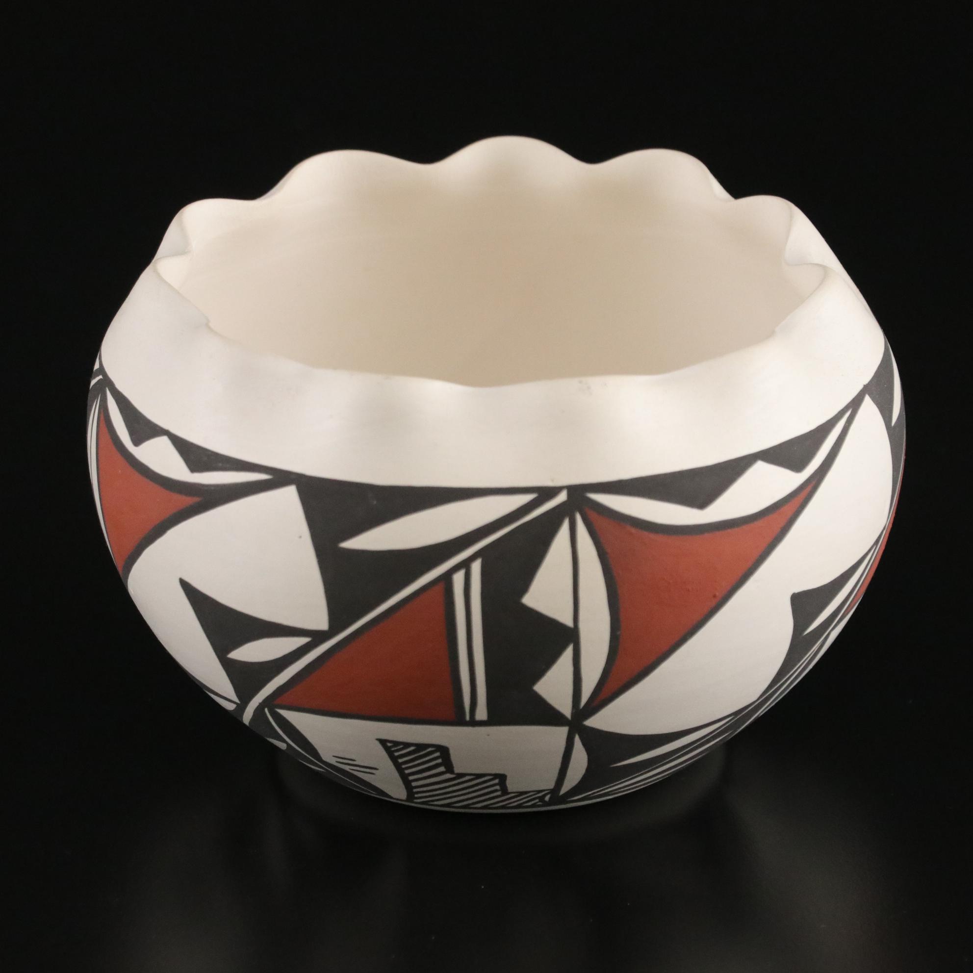 Native American Hand-Painted Southwestern Pottery Bowls and Pendant