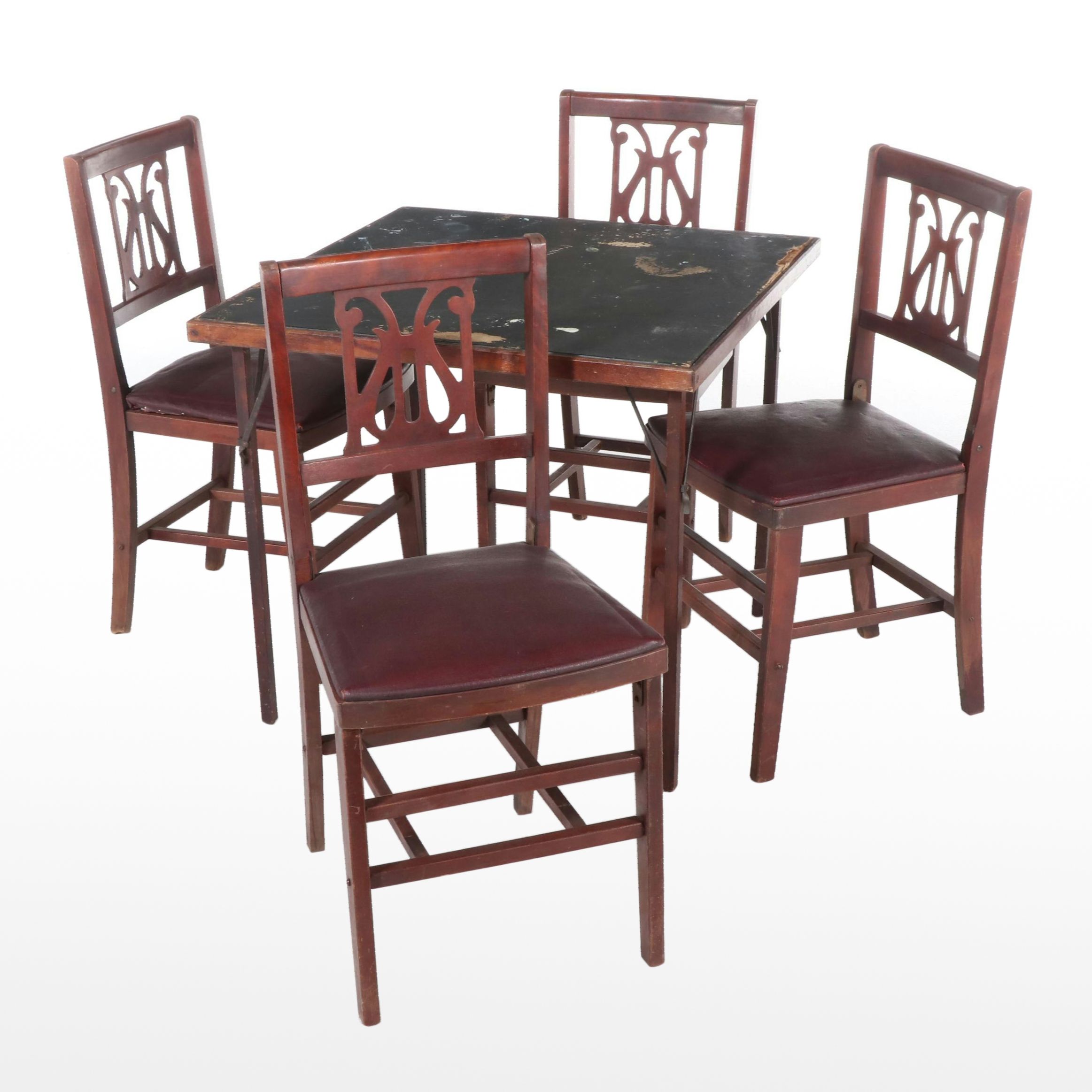 Ferguson Bros. Wood Folding Card Table and Four Chairs, Mid-20th Century