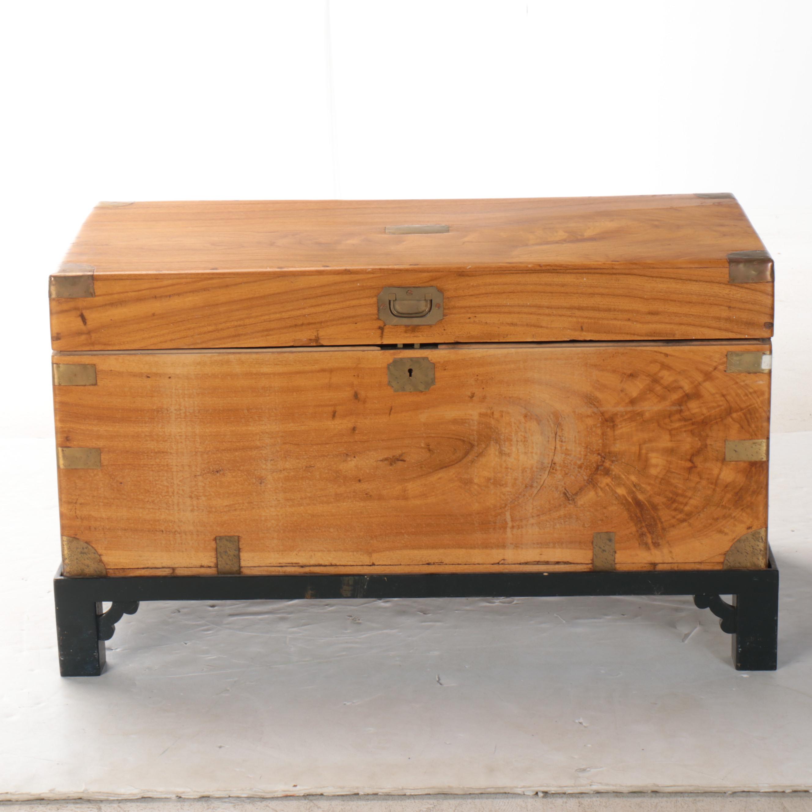 English Camphor Wood Campaign Trunk on Stand, Late 19th/Early 20th Century