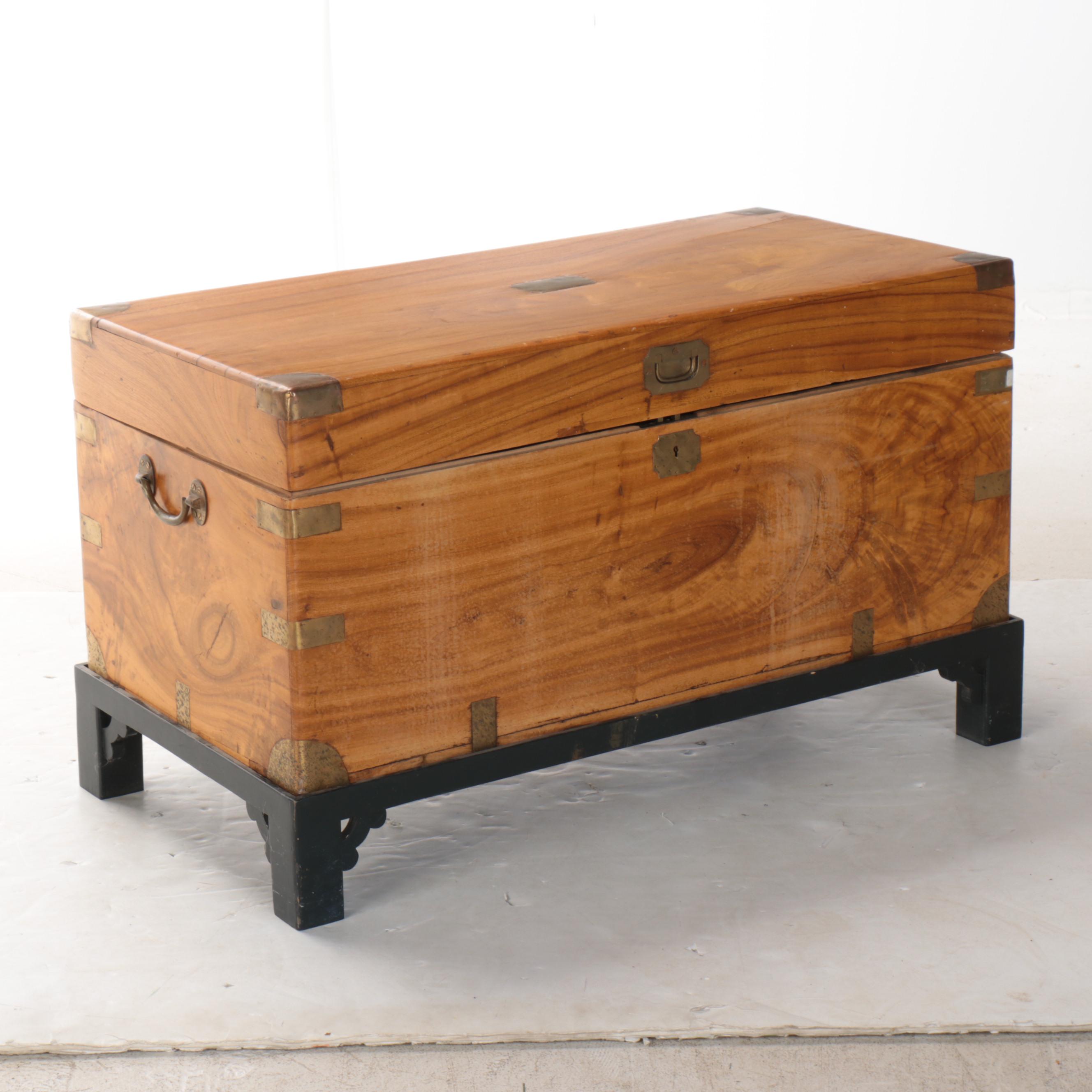 English Camphor Wood Campaign Trunk on Stand, Late 19th/Early 20th Century