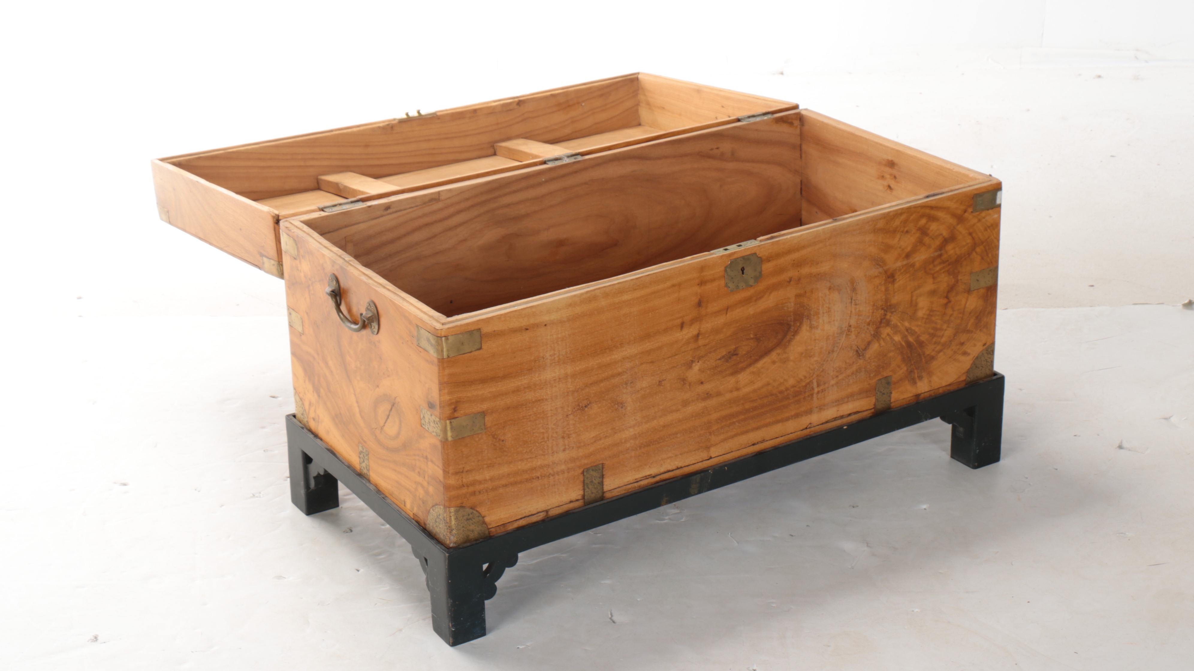 English Camphor Wood Campaign Trunk on Stand, Late 19th/Early 20th Century
