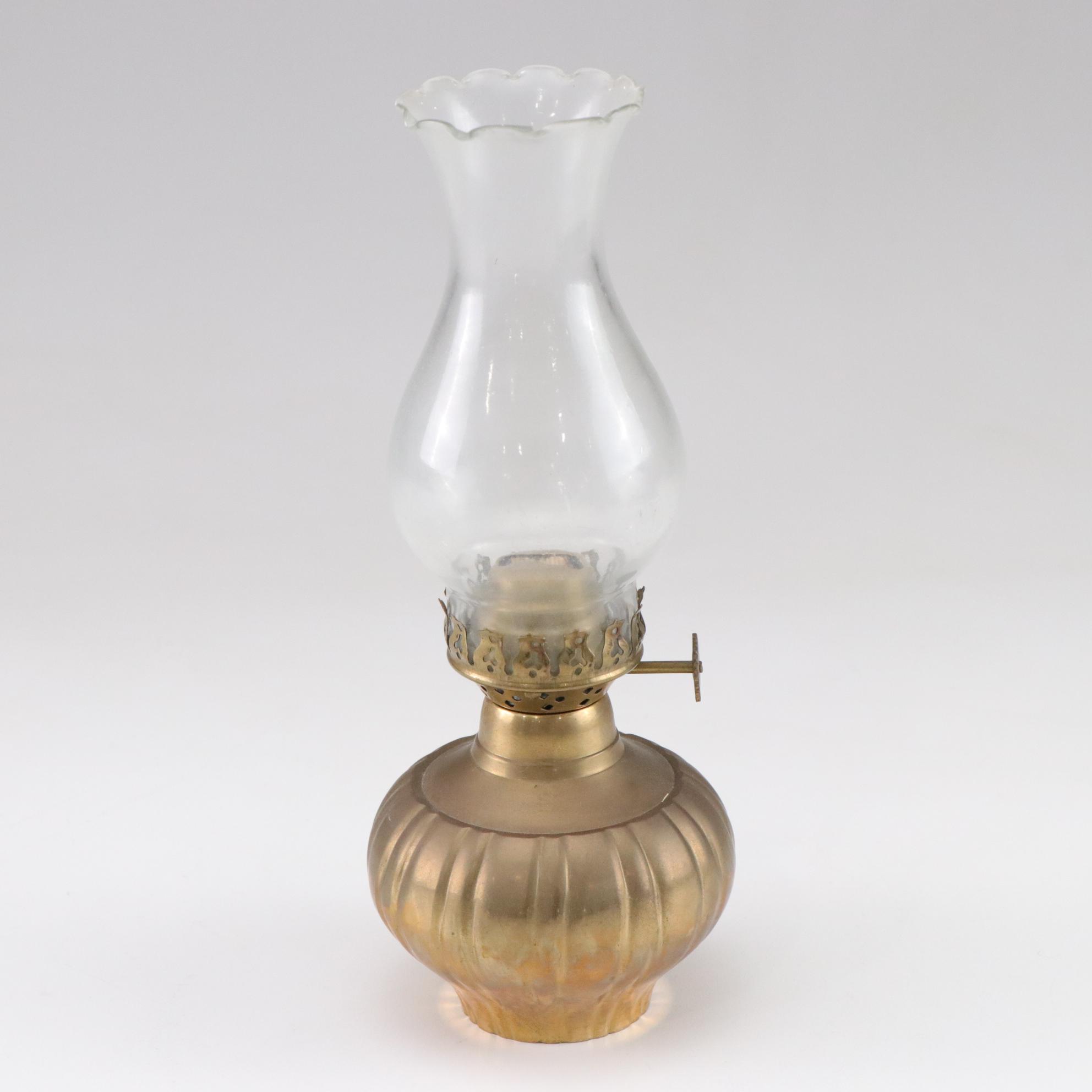 Engraved Brass Trinket Box with Enamel Decor with Brass Vase and Oil Lamp